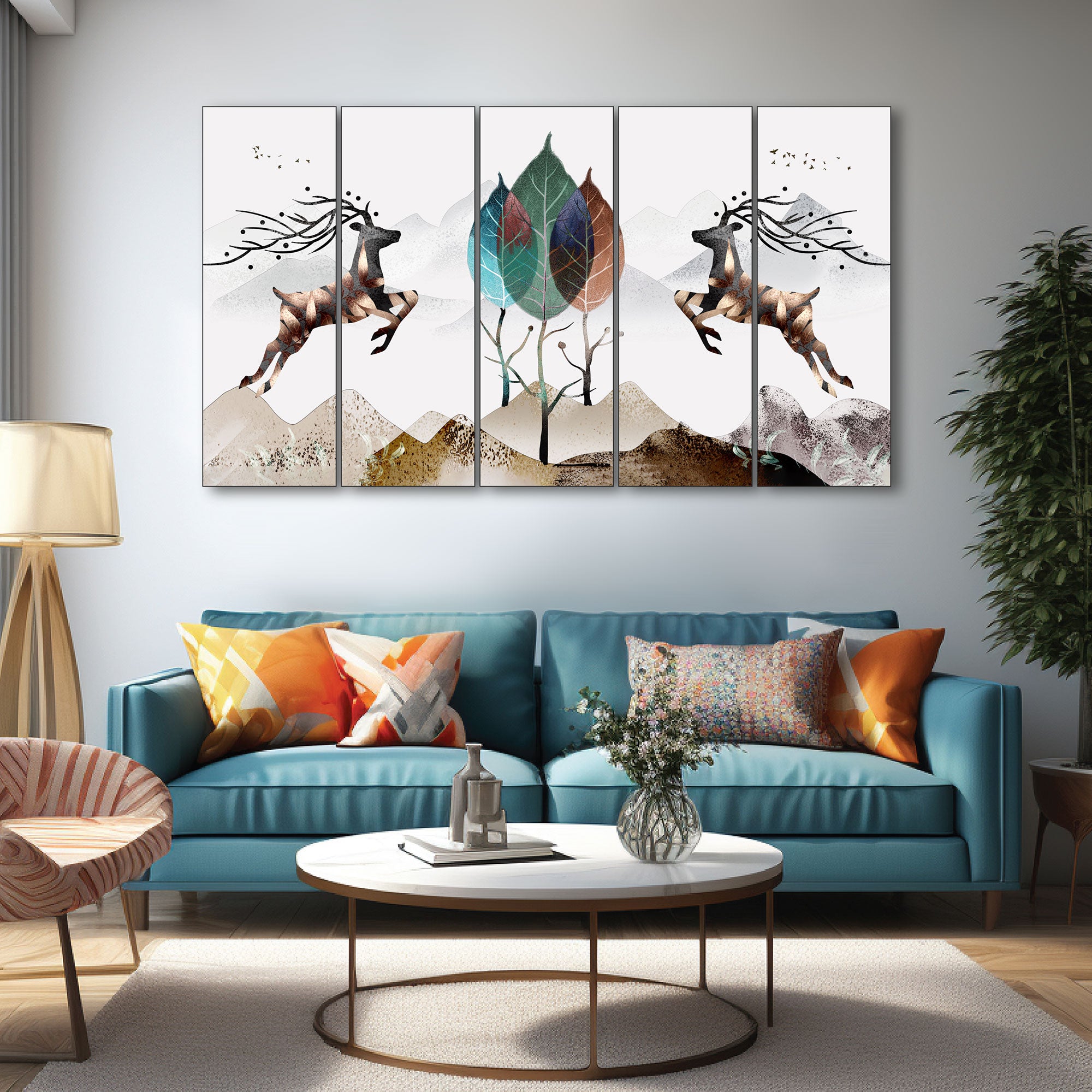 Golden Deer Painting with frame Big Size Wall Art for living room,Bedroom,Drawing room,Hotels