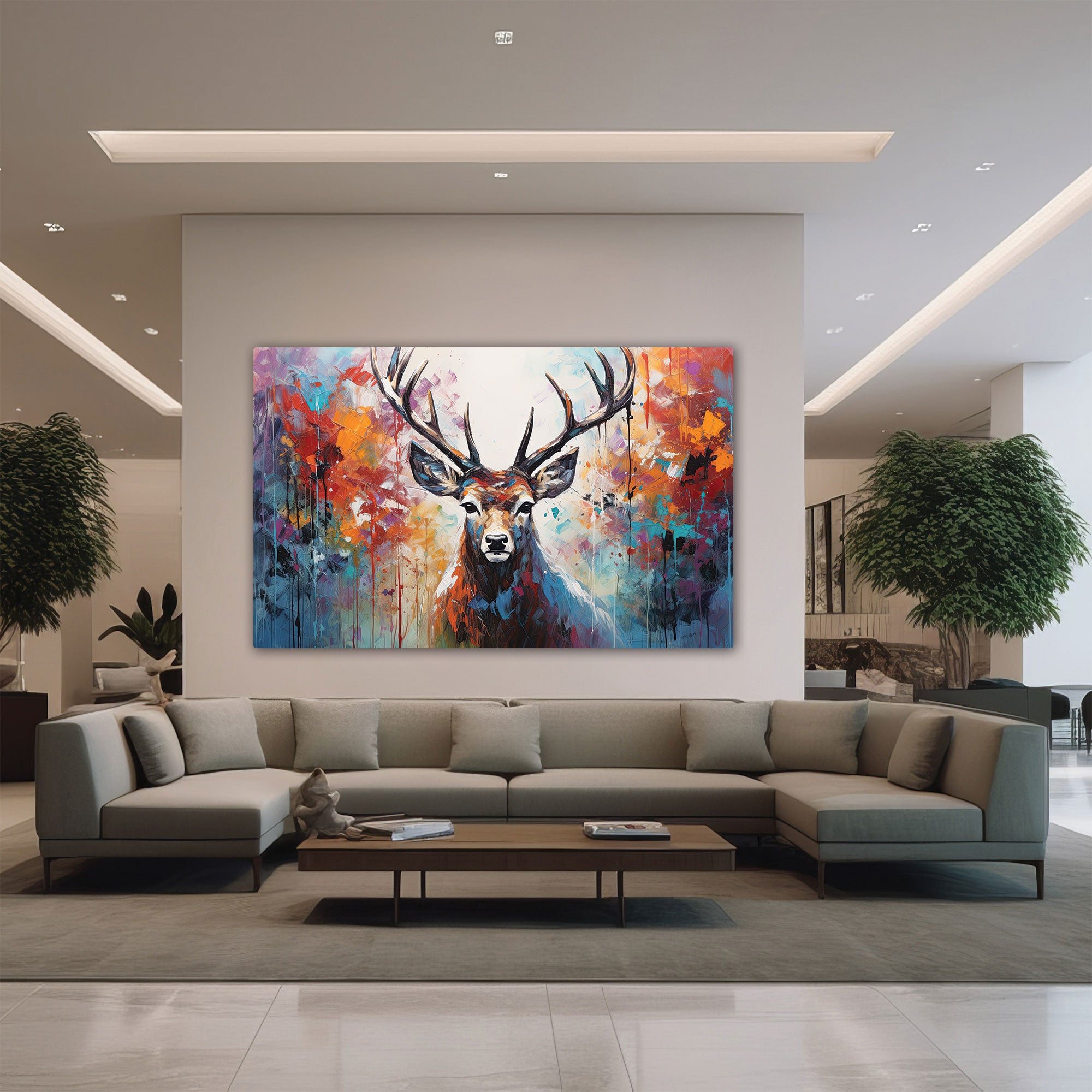 Deer Abstract Canvas painting with frame Big Size Wall Art for living room,Bedroom,Drawing room,Hotels
