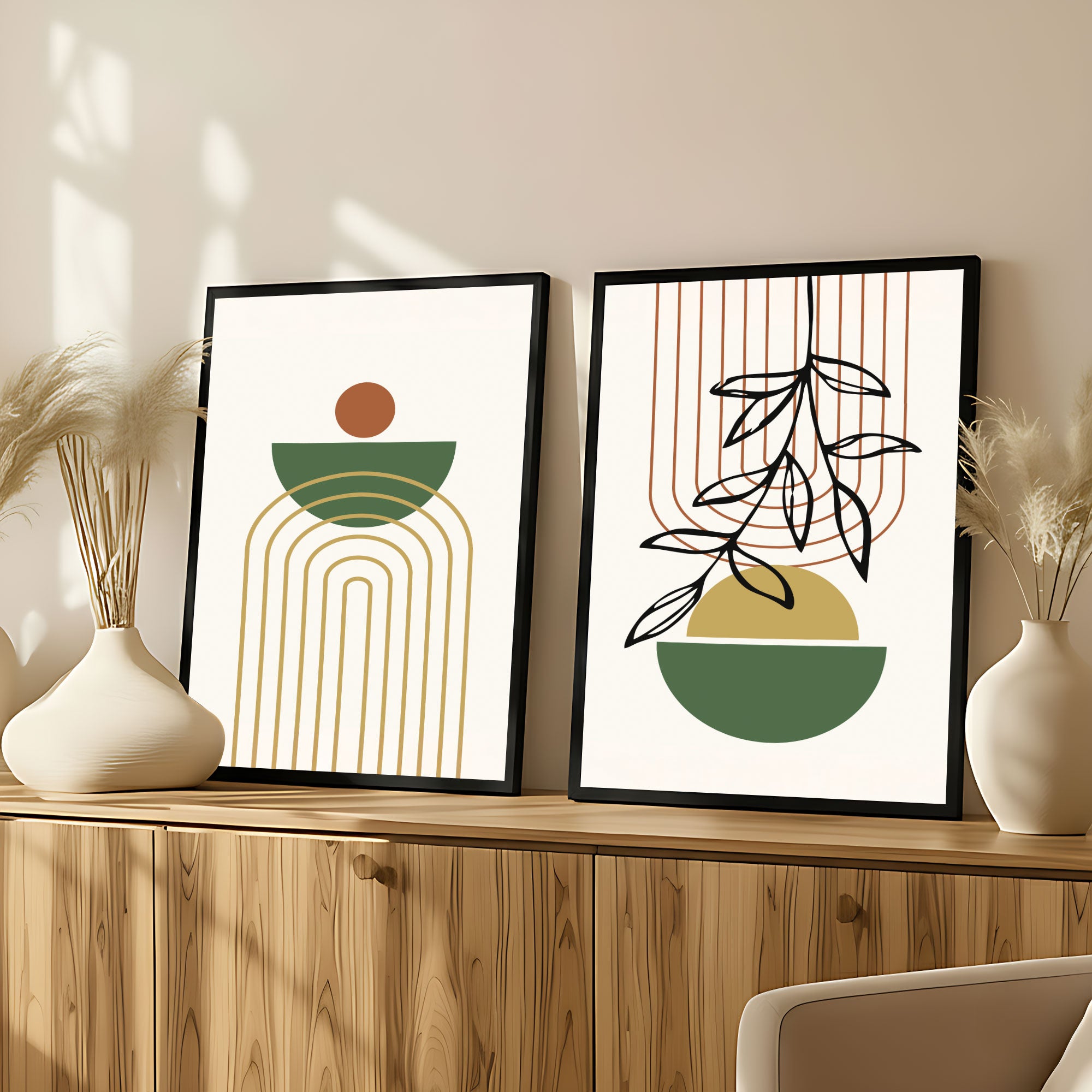 The Castle Decor Boho Wall Art for Living Room Big Size | Framed Abstract Botanical Paintings for Living Room & Bedroom | Modern Home Decoration & Perfect Gifting Option | Set of 2(11×17 Inch Each)7