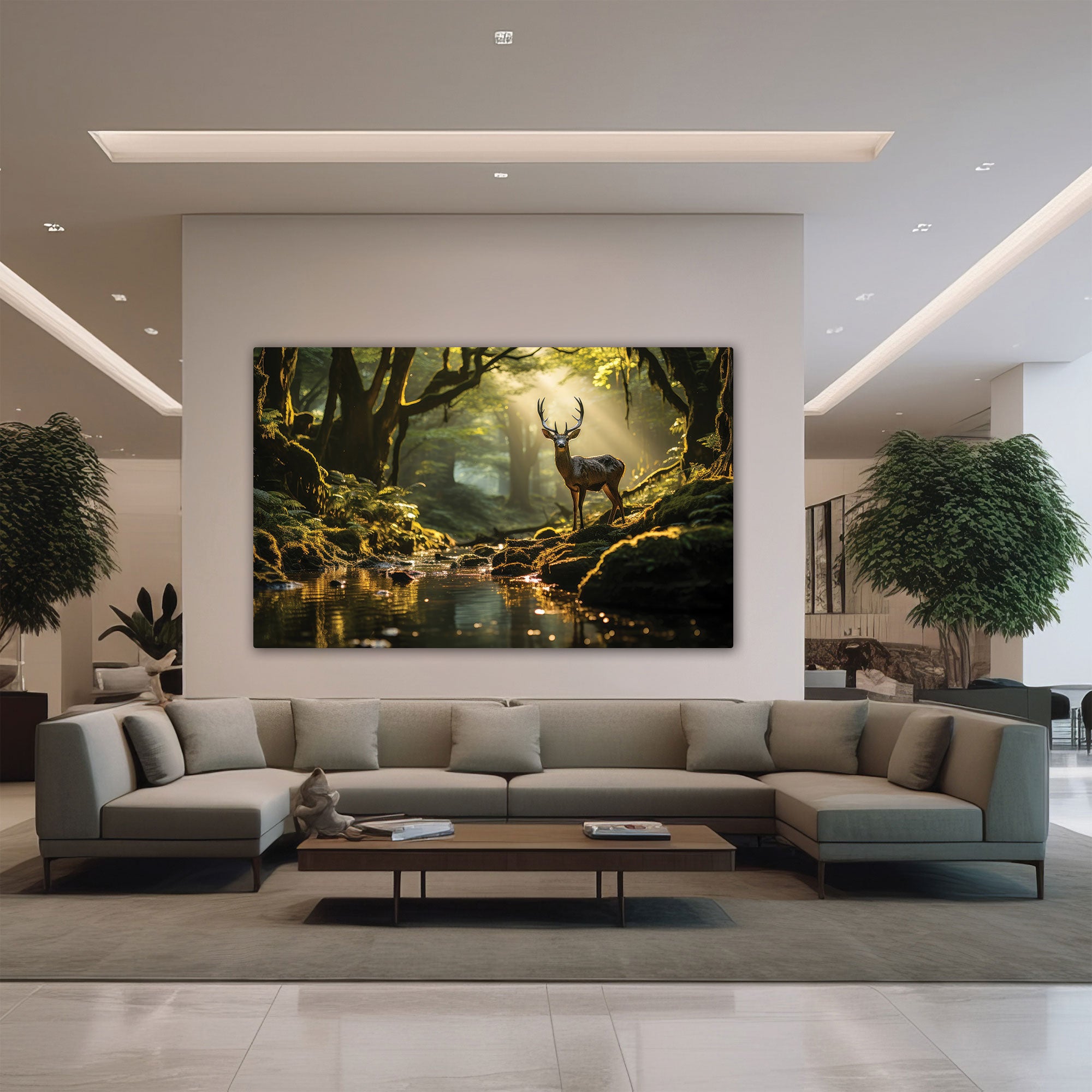 Deer forest Canvas painting with frame Big Size Wall Art for living room,Bedroom,Drawing room,Hotels