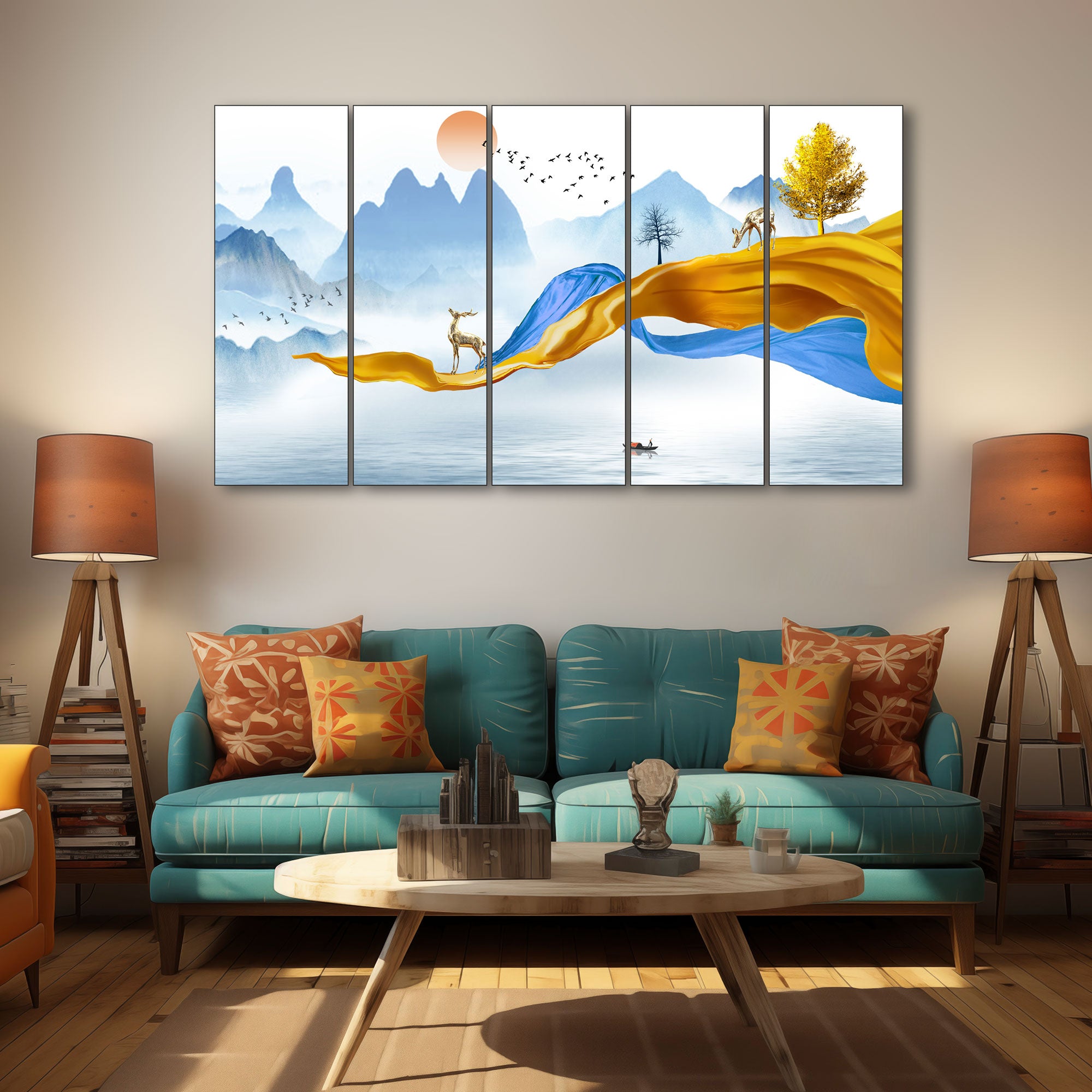Golden Deer Painting with frame Big Size Wall Art for living room,Bedroom,Drawing room,Hotels