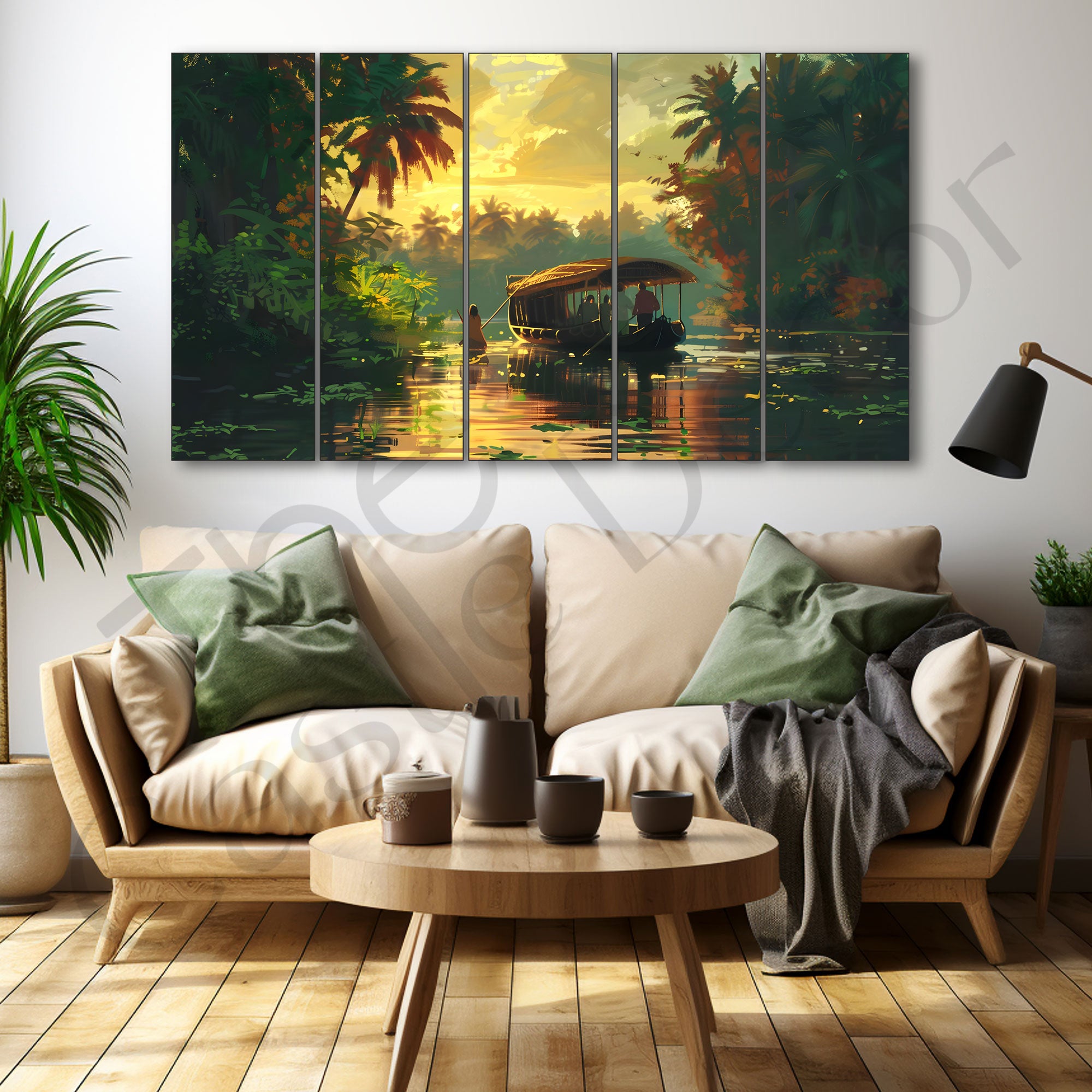 Kerala Boat Painting with frame Big Size Wall Art for living room,Bedroom,Drawing room,Hotels