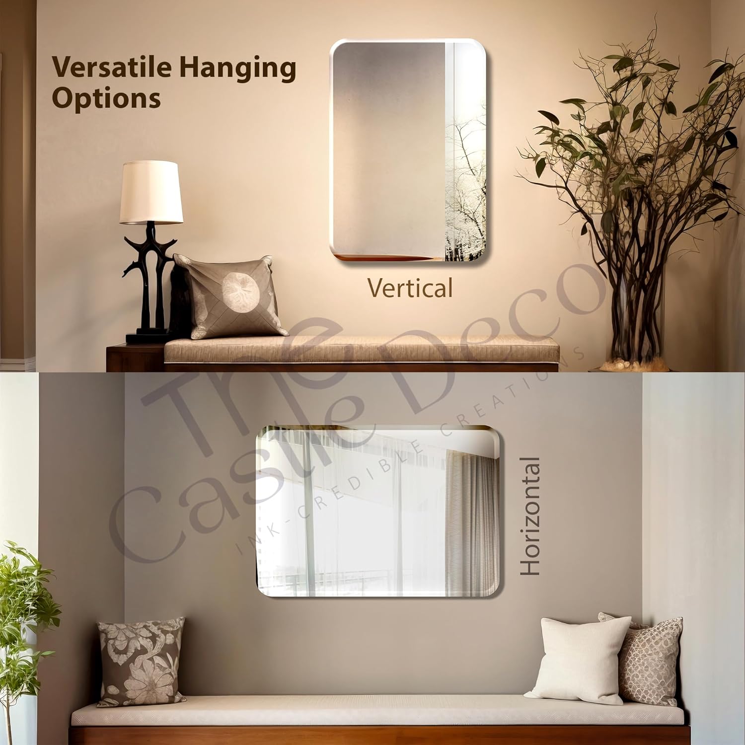 The Castle Decor Rectangular Frameless Glass Wall Mirror 18x24 Inch for Bathroom, Bedroom & Living Room