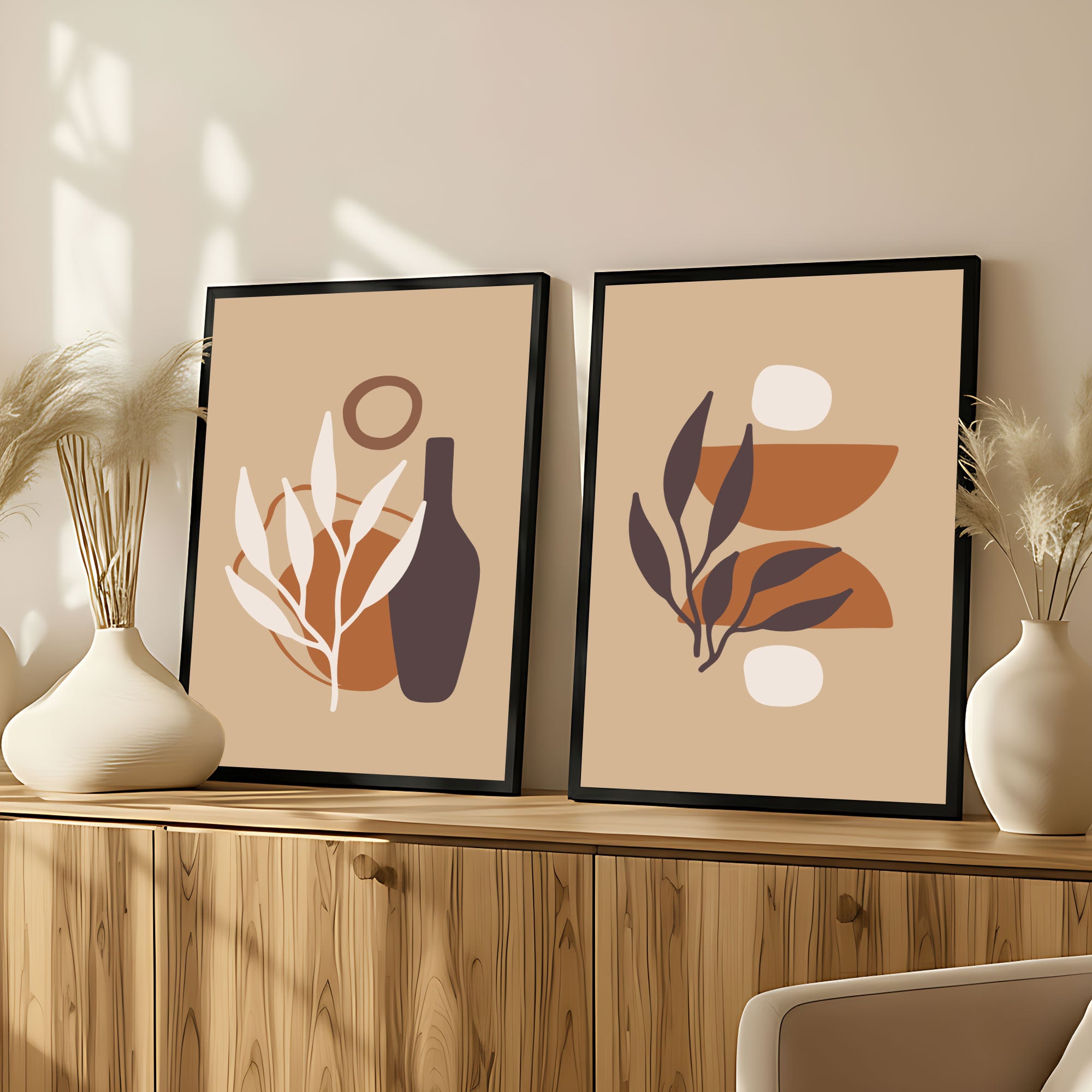 The Castle Decor Boho Wall Art for Living Room Big Size | Framed Abstract Botanical Paintings for Living Room & Bedroom | Modern Home Decoration & Perfect Gifting Option | Set of 2 (11×17 Inch Each)11