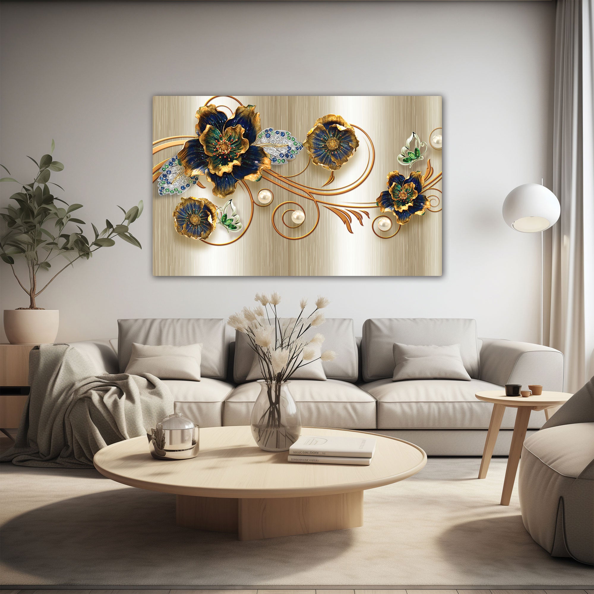 Flower metal look Canvas painting with frame Big Size Wall Art for living room,Bedroom,Drawing room,Hotels