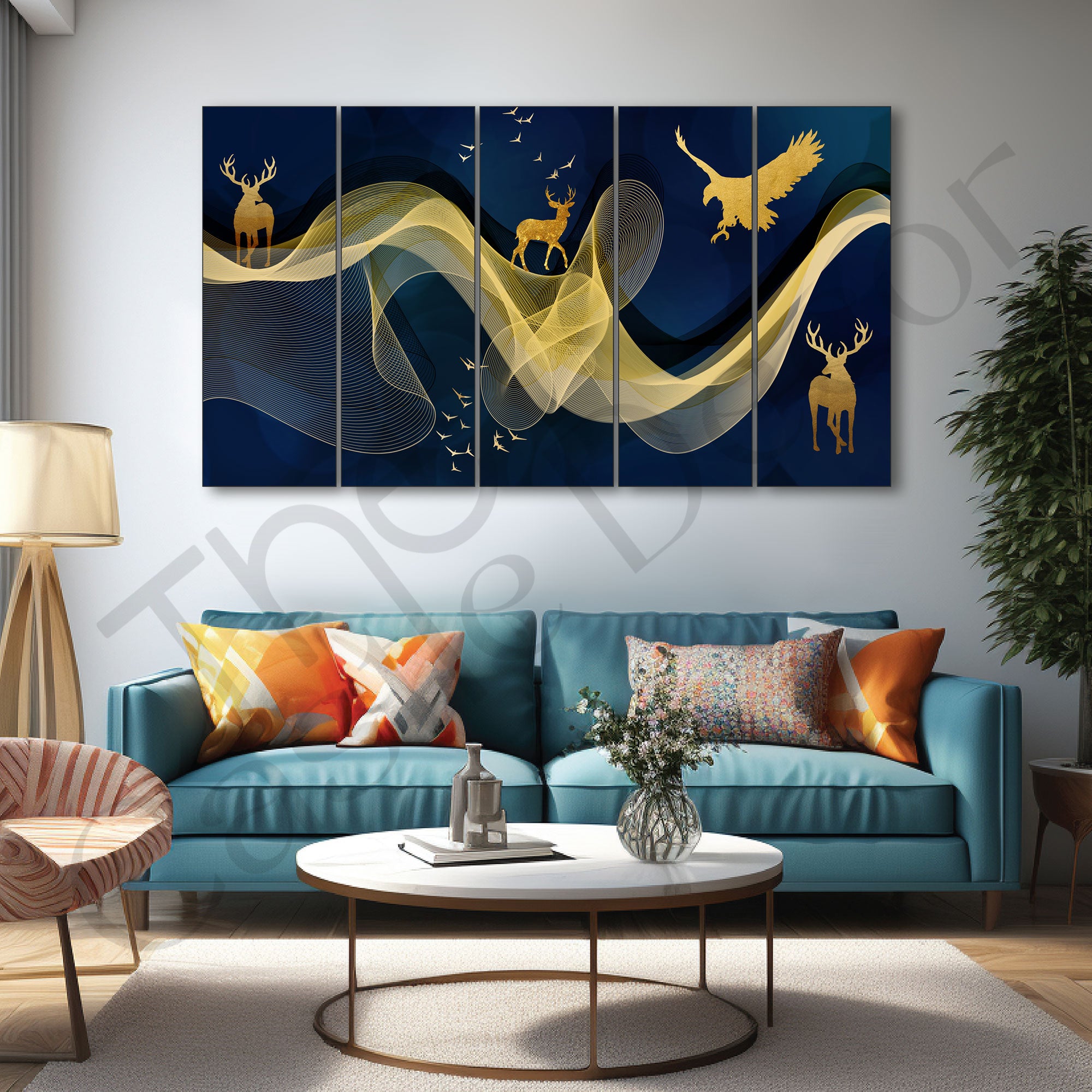 Golden Deer Painting with frame Big Size Wall Art for living room,Bedroom,Drawing room,Hotels
