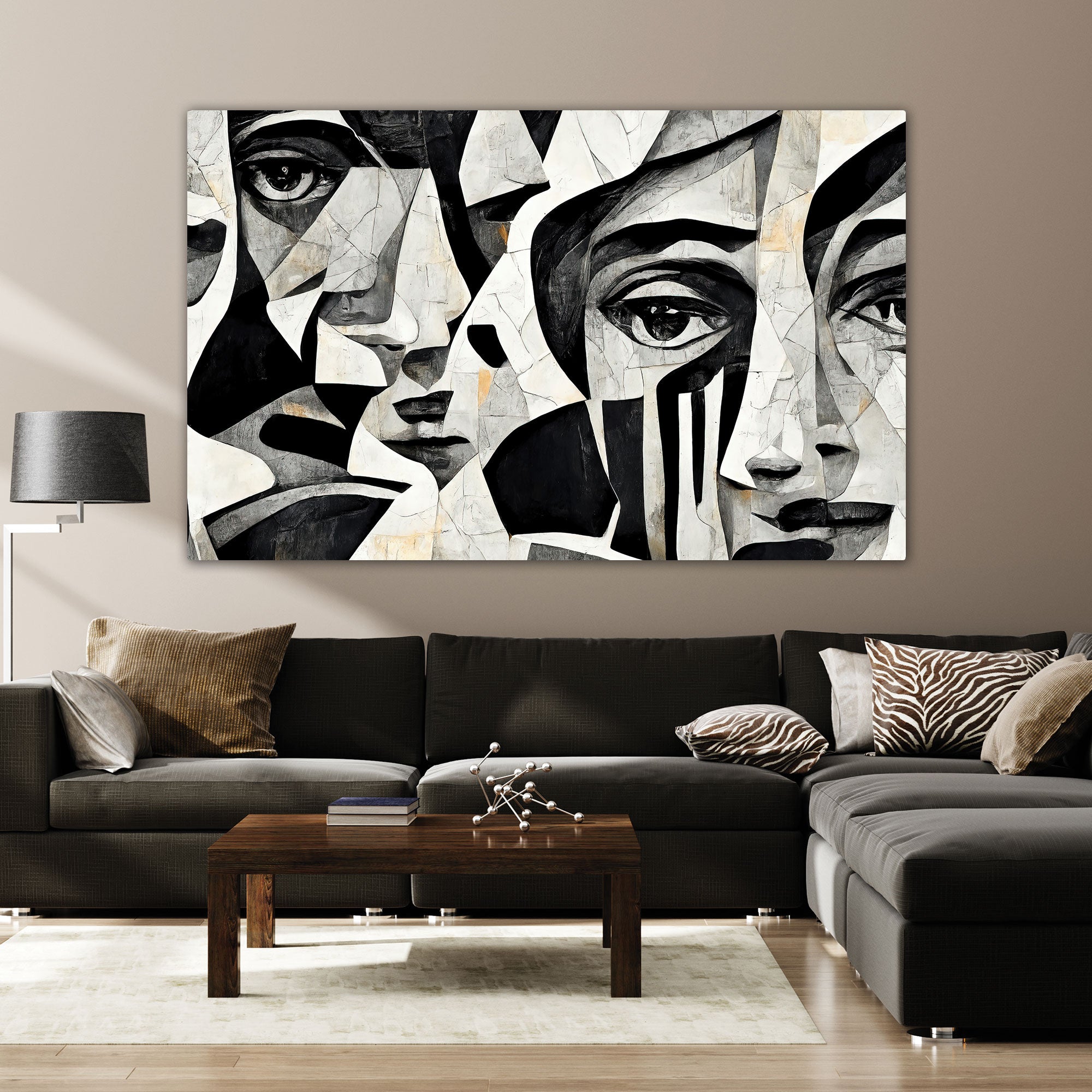 Black & white art faces Canvas painting with frame Big Size Wall Art for living room,Bedroom,Drawing room,Hotels