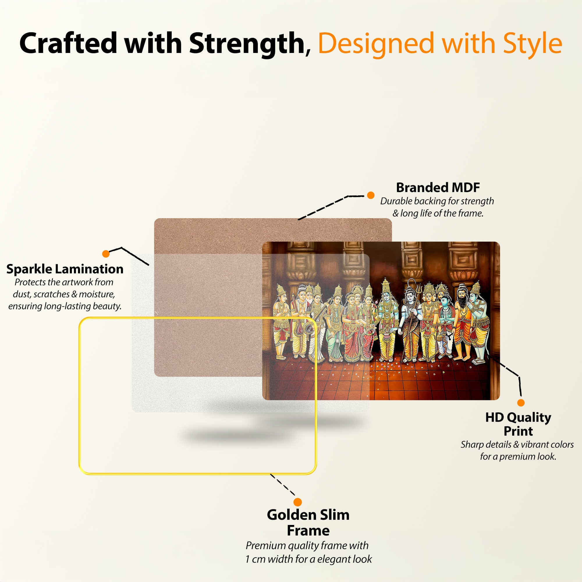 The Castle Decor Lord Shiva Kalyanam Digital Print With Sparkle Lamination Wall Art | Premium Golden Slim Frame | Divine Hindu God Wall Décor for Home, Living Room & Pooja Room 20X30 Inches