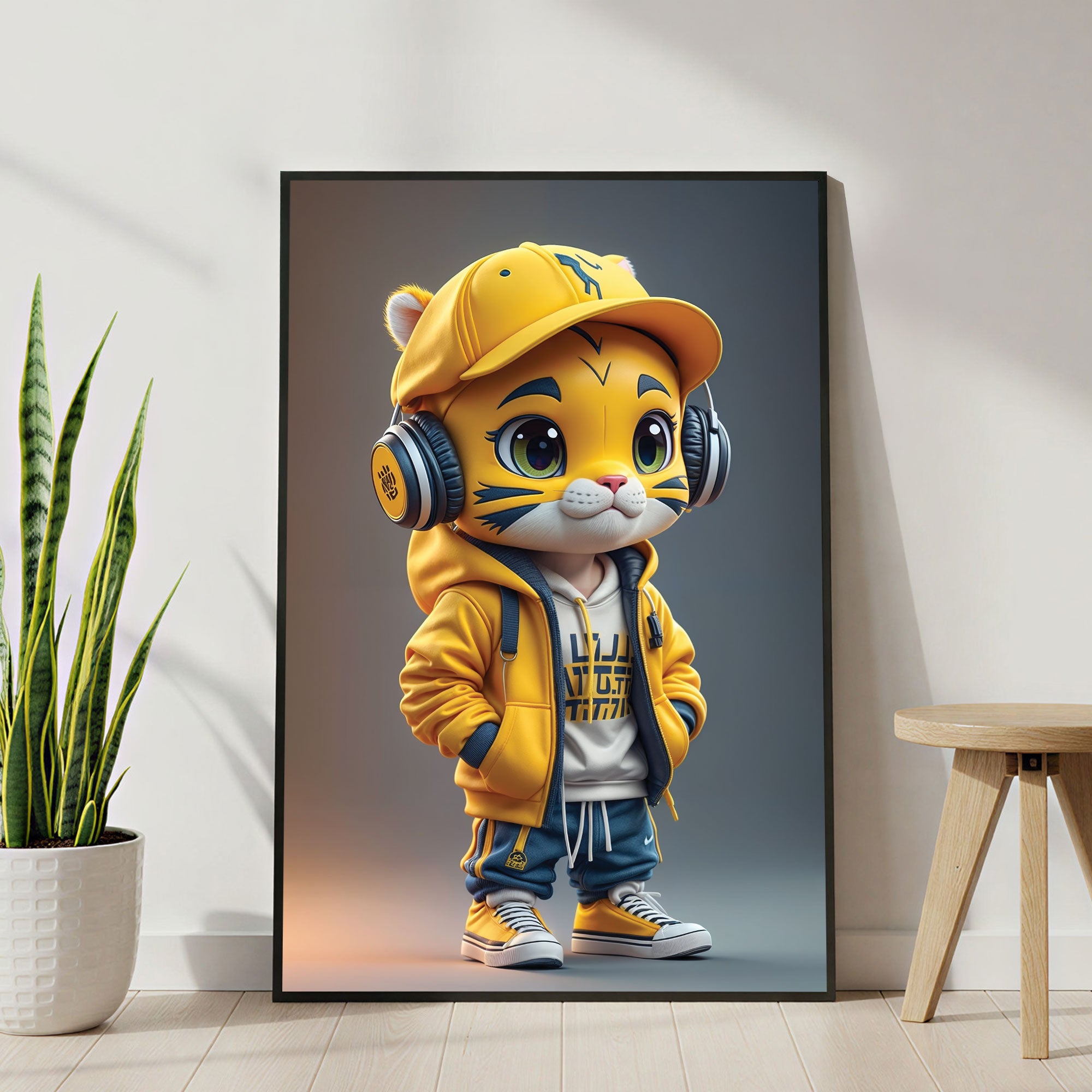 The Castle Decor Cute Street Style Cat Wall Art Poster, Urban Cartoon Character Artwork with Premium Sparkle Finish, 20×30 Inch Wall Décor for Kids Room & Bedroom