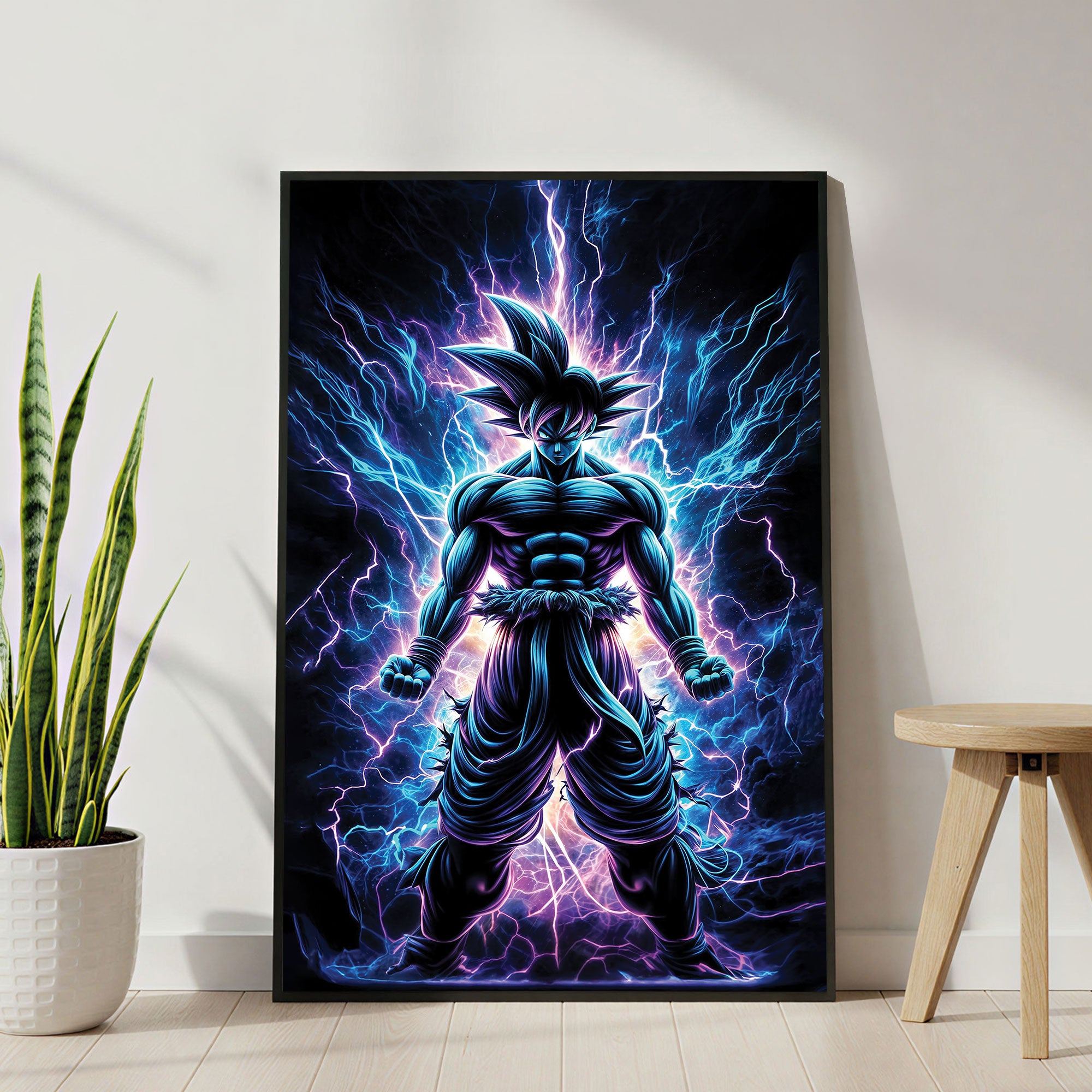 The Castle Decor Anime Thunder Warrior Wall Art, Electric Power Fighter Abstract Artwork with Premium Sparkle Finish, 20×30 Inch Wall Décor for Gaming Room & Studio