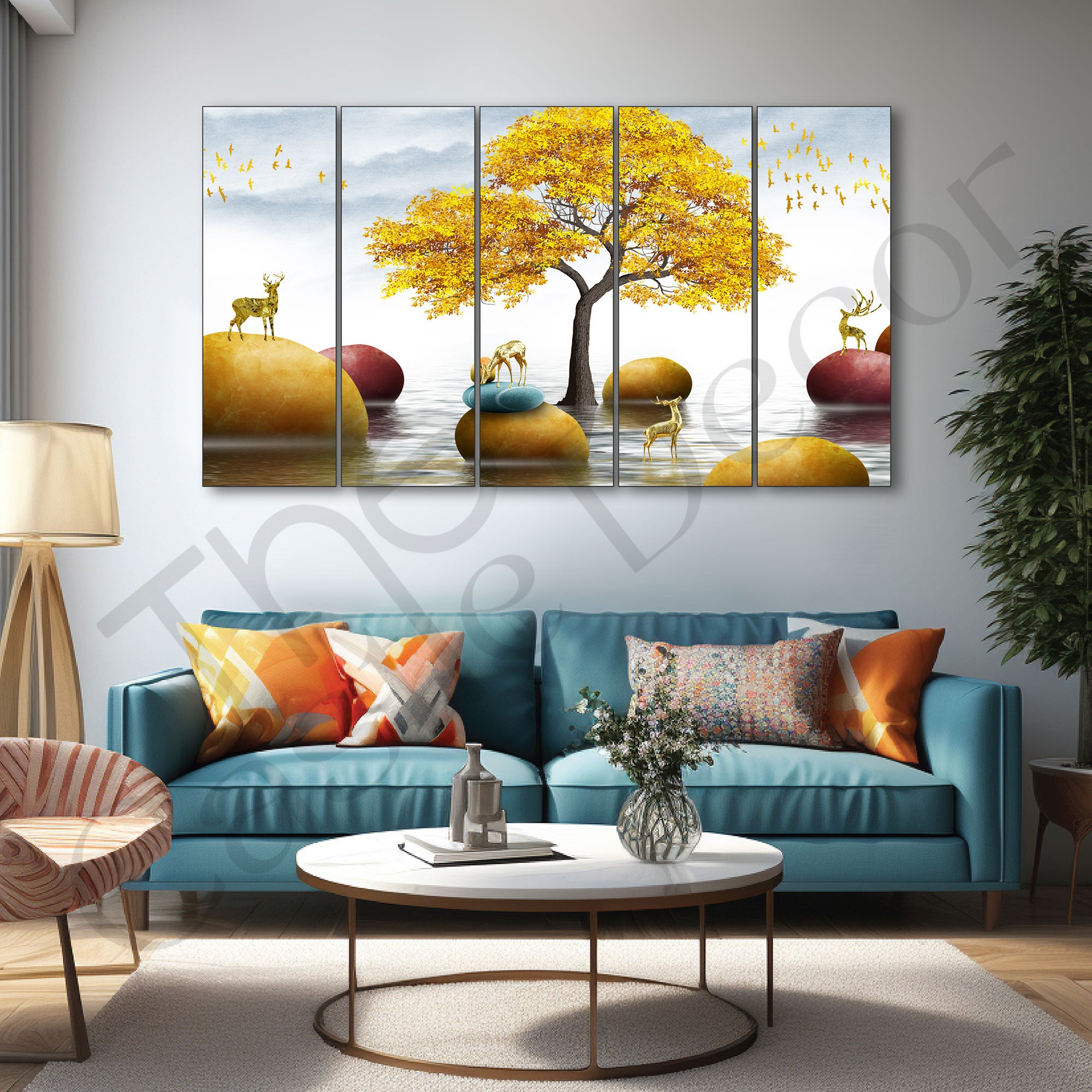 Golden Deer Painting with frame Big Size Wall Art for living room,Bedroom,Drawing room,Hotels