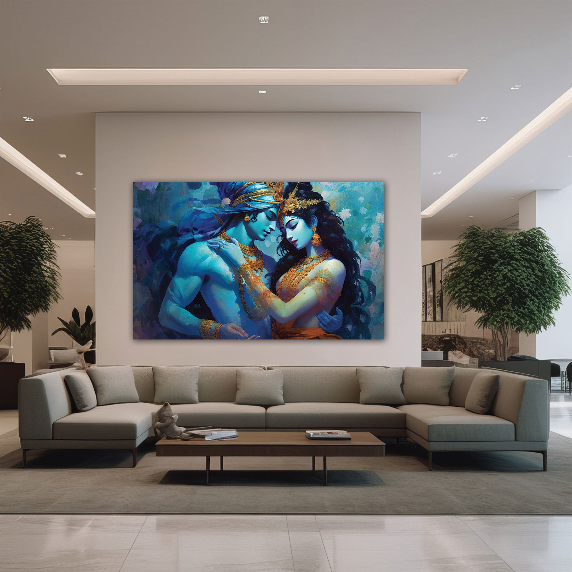 Radha karishna Canvas painting with frame Big Size Wall Art for living room,Bedroom,Drawing room,Hotels