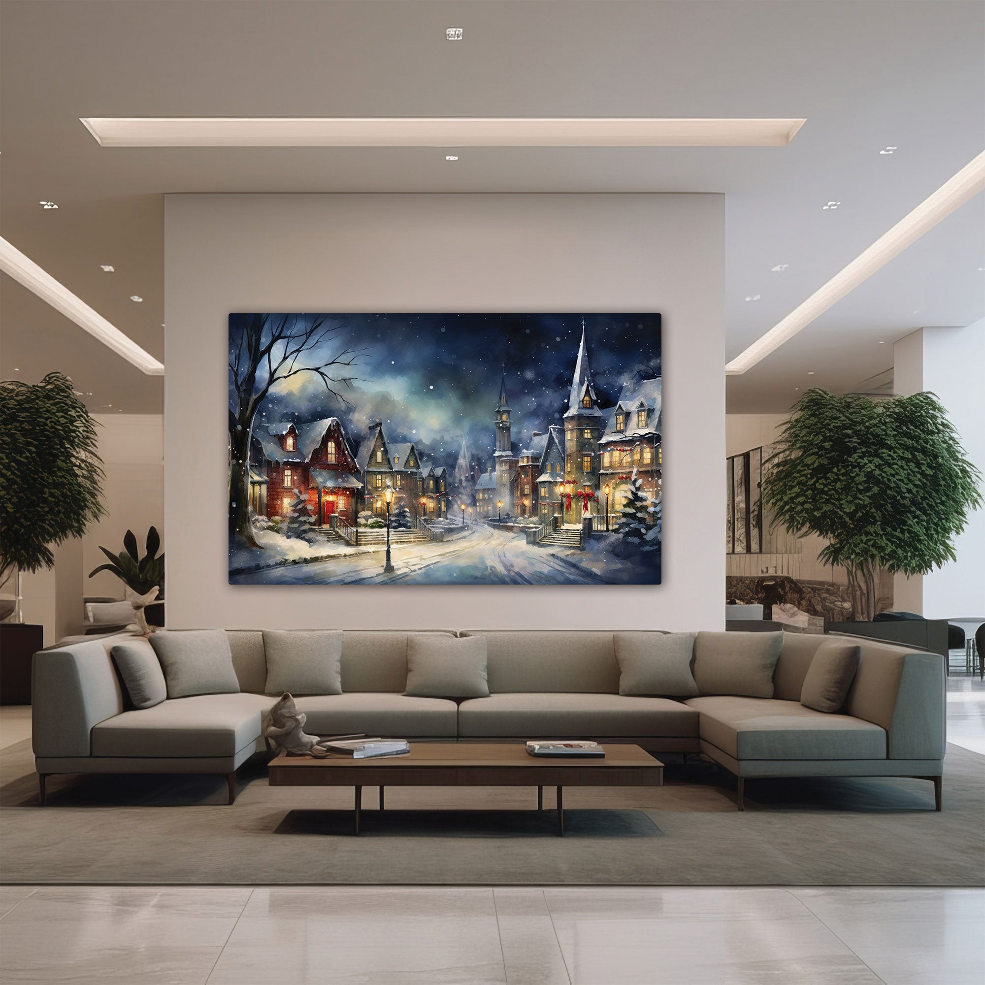 Vintage Christmas villlage Canvas painting with frame Big Size Wall Art for living room,Bedroom,Drawing room,Hotels