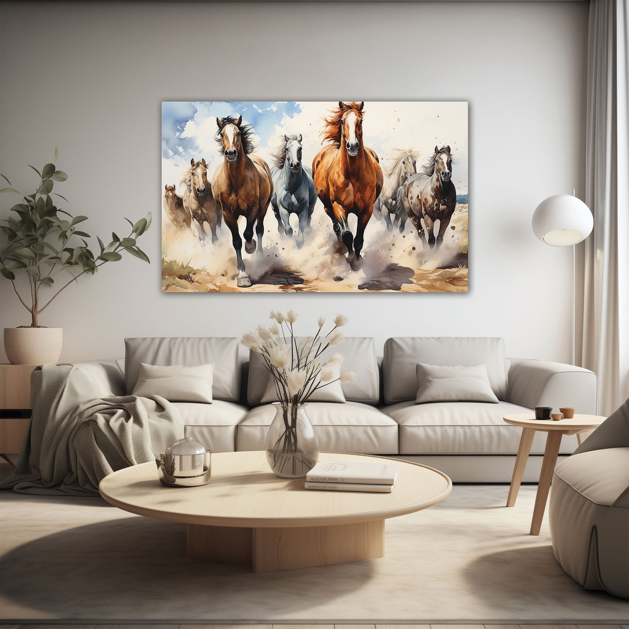 7 horses running vaastu Canvas painting Big Size Wall Art for living room,Bedroom,Drawing room,Hotels