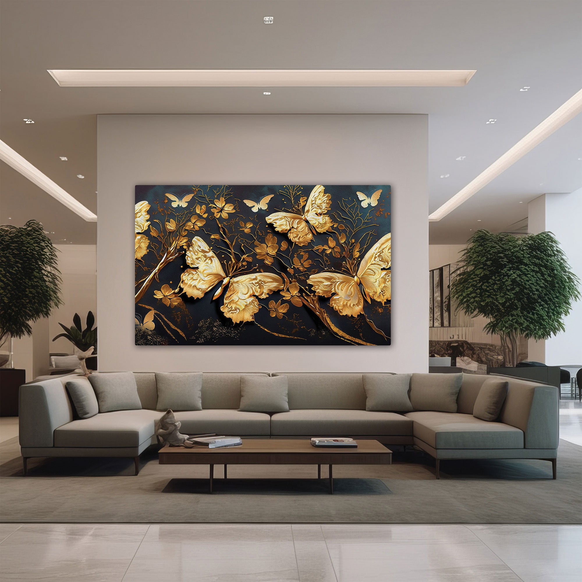 Golden butterflies Canvas painting with frame Big Size Wall Art for living room,Bedroom,Drawing room,Hotels