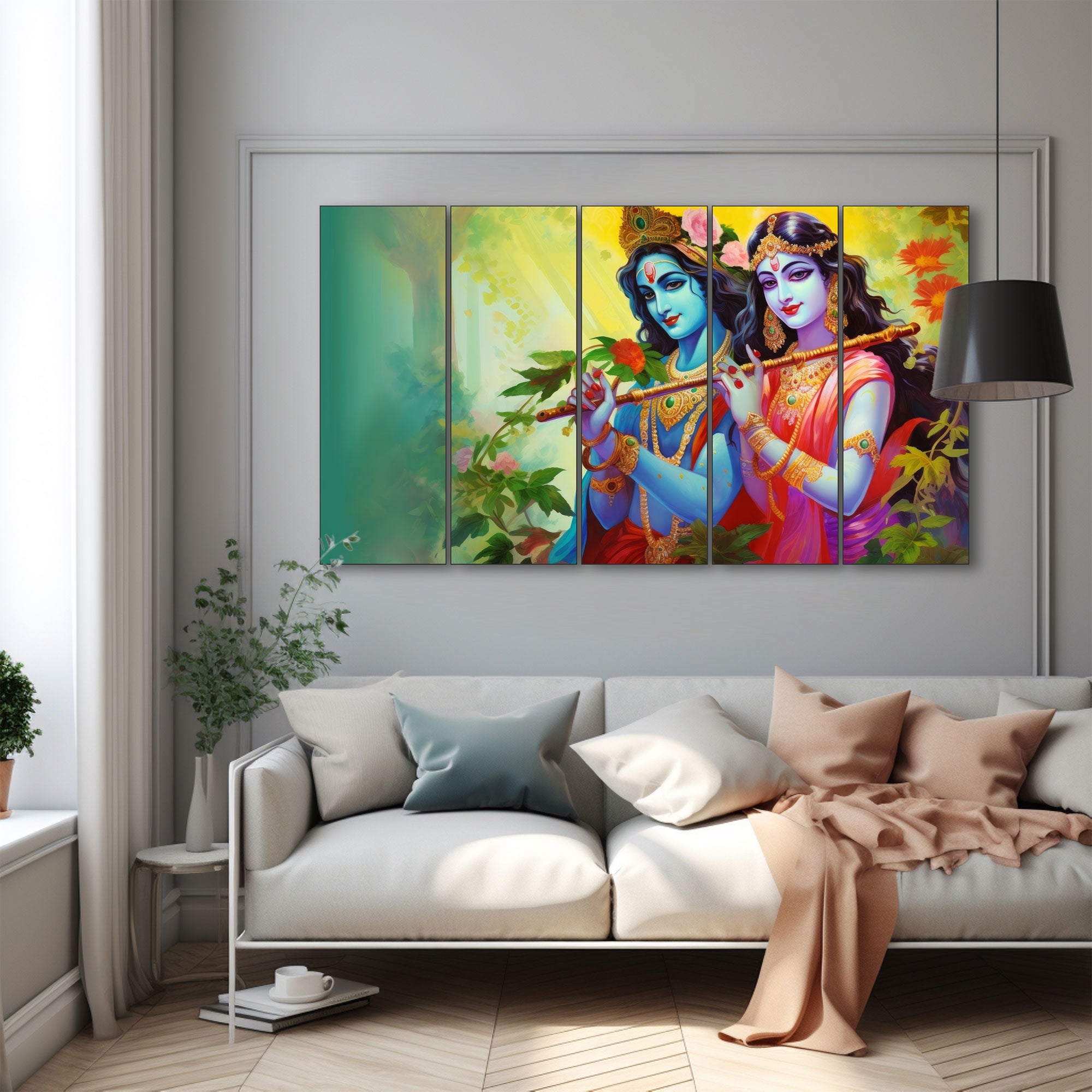 Golden Radha Krishan Ji Painting with frame Big Size Wall Art for living room,Bedroom,Drawing room,Hotels 27x48"
