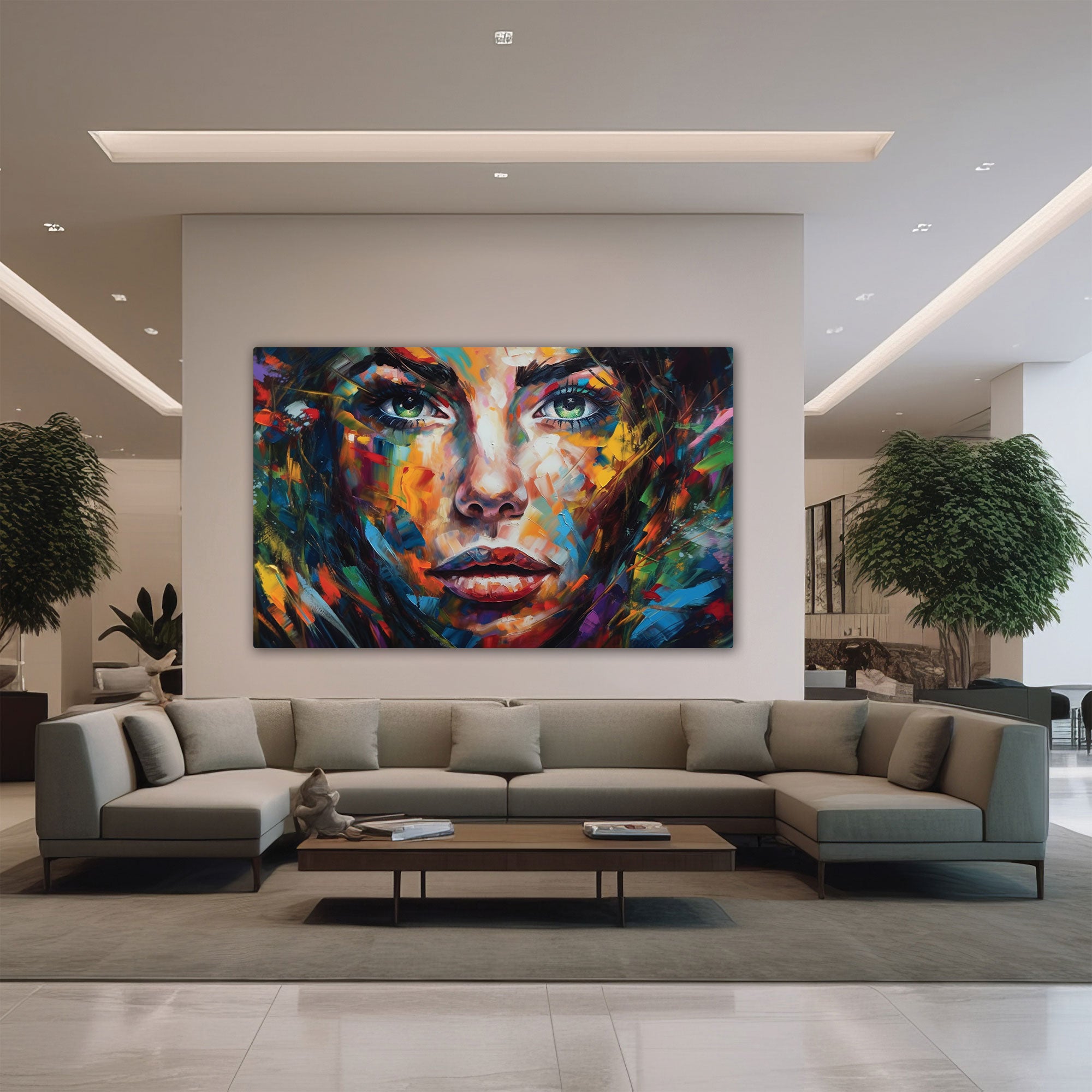 Woman Multicolour facce Canvas painting with frame Big Size Wall Art for living room,Bedroom,Drawing room,Hotels
