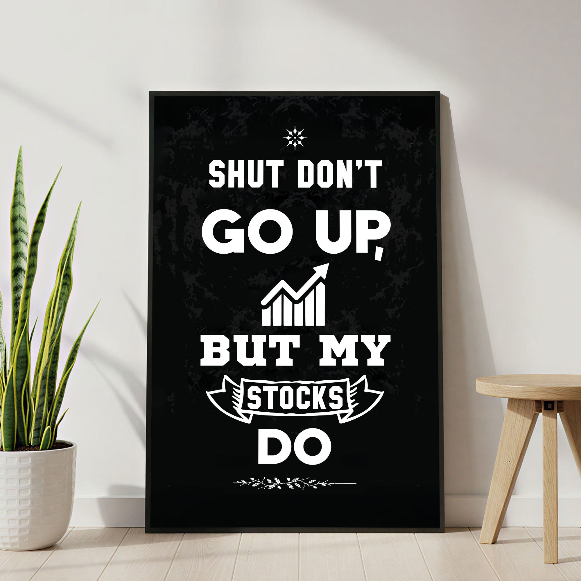 The Castle Decor Funny Stock Market Wall Art – Trading Motivation Quote Artwork, Modern Sparkle Finish Office Wall Décor, 20×30 Inch