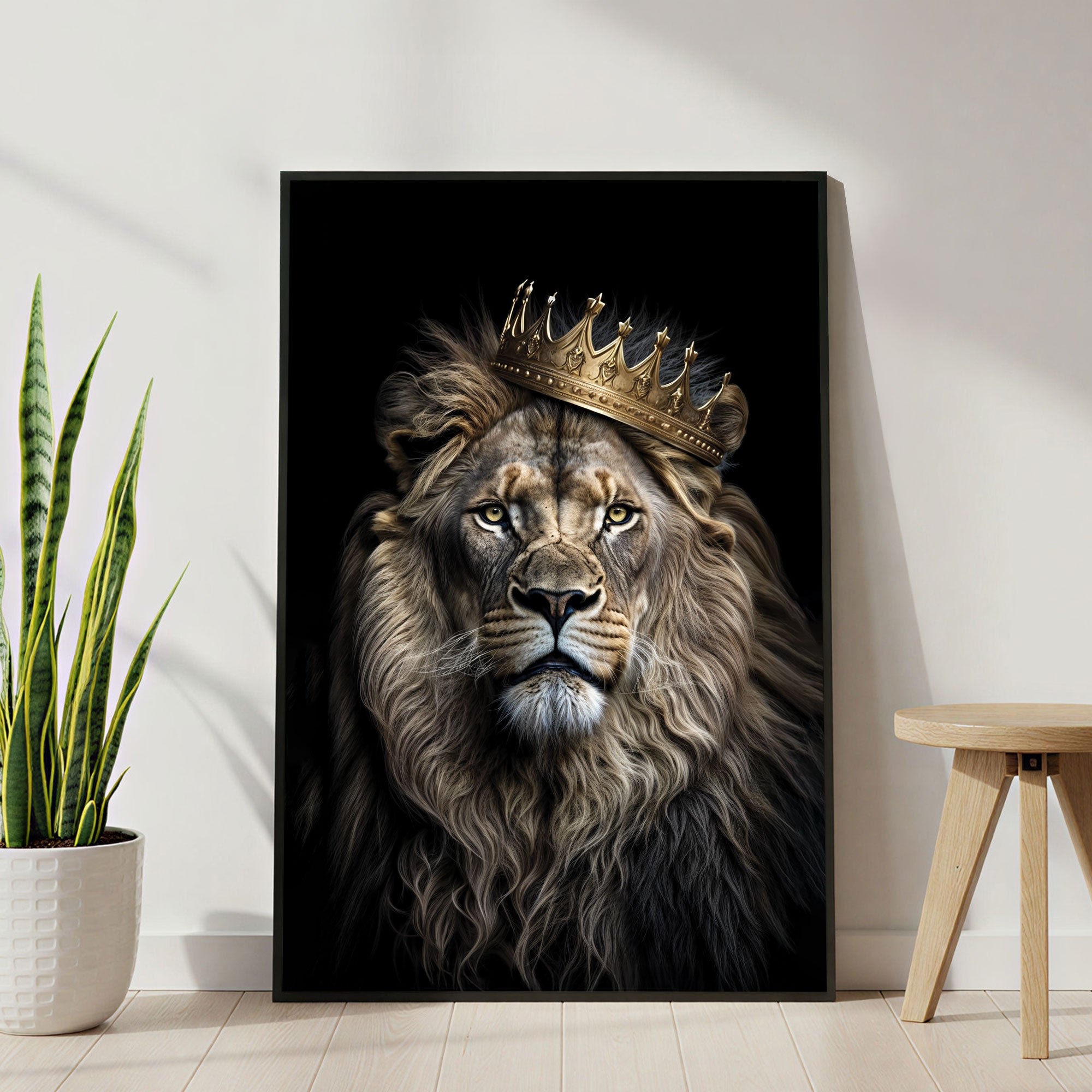 The Castle Decor Crowned Lion King Wall Art Poster, Royal Power Wildlife Artwork with Luxury Sparkle Finish, 20×30 Inch Wall Décor for Living Room & Office