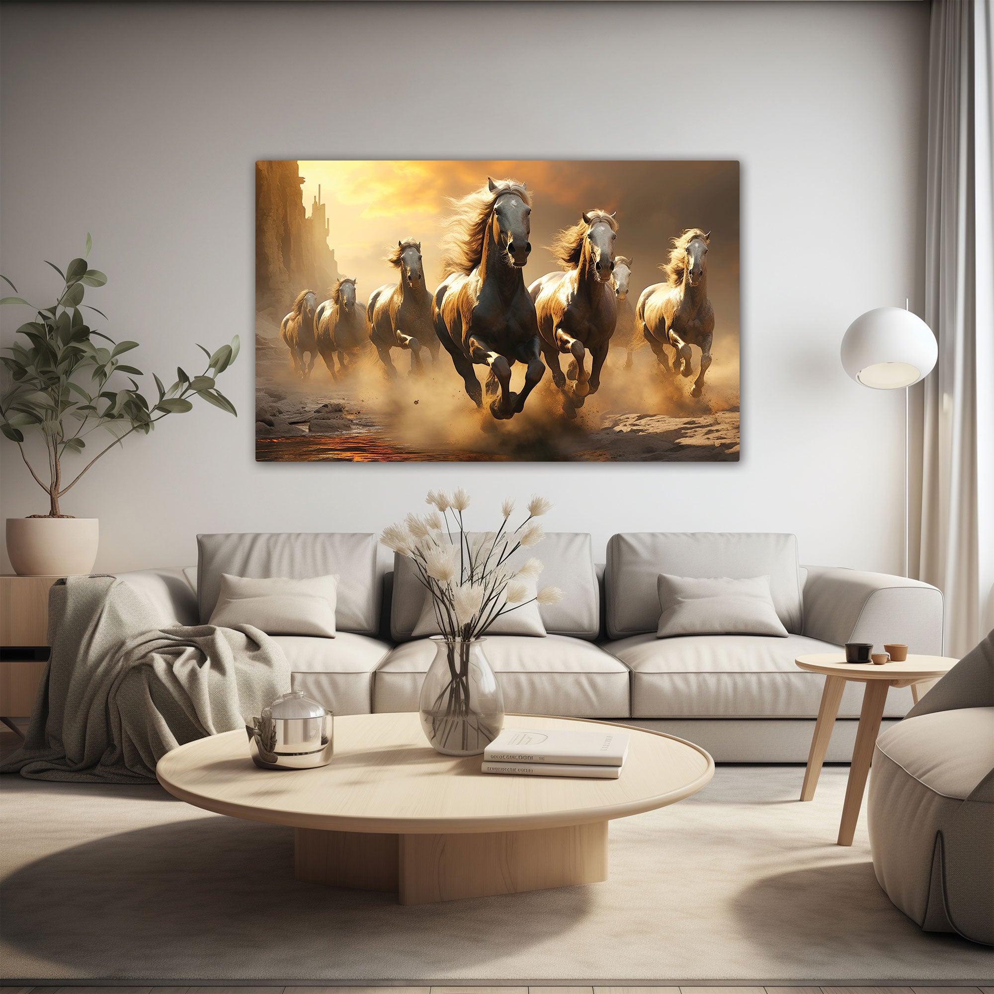 Vastu 7 running horses Canvas painting Big Size Wall Art for living room,Bedroom,Drawing room,Hotels