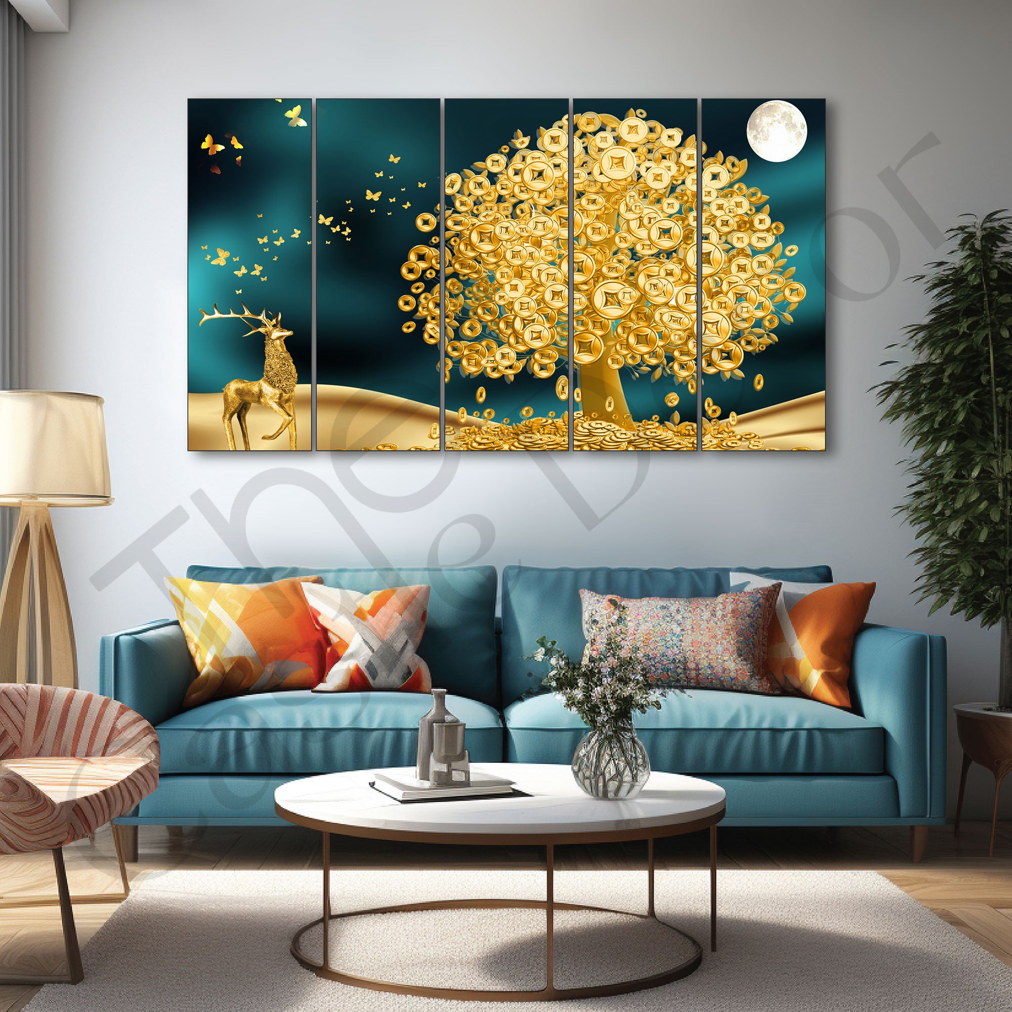 Golden Deer Painting with frame Big Size Wall Art for living room,Bedroom,Drawing room,Hotels