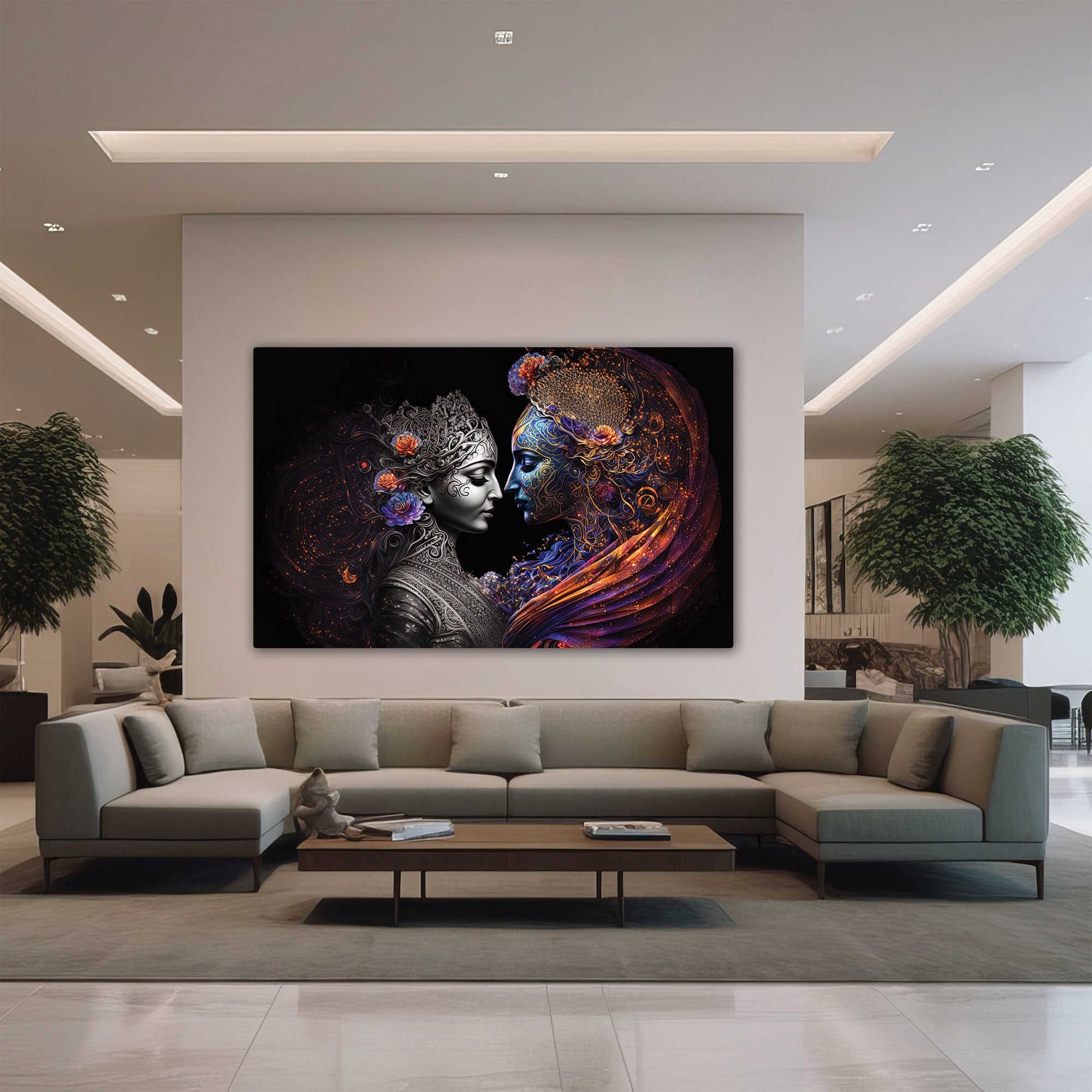 Radha krishana Canvas painting with frame Big Size Wall Art for living room,Bedroom,Drawing room,Hotels