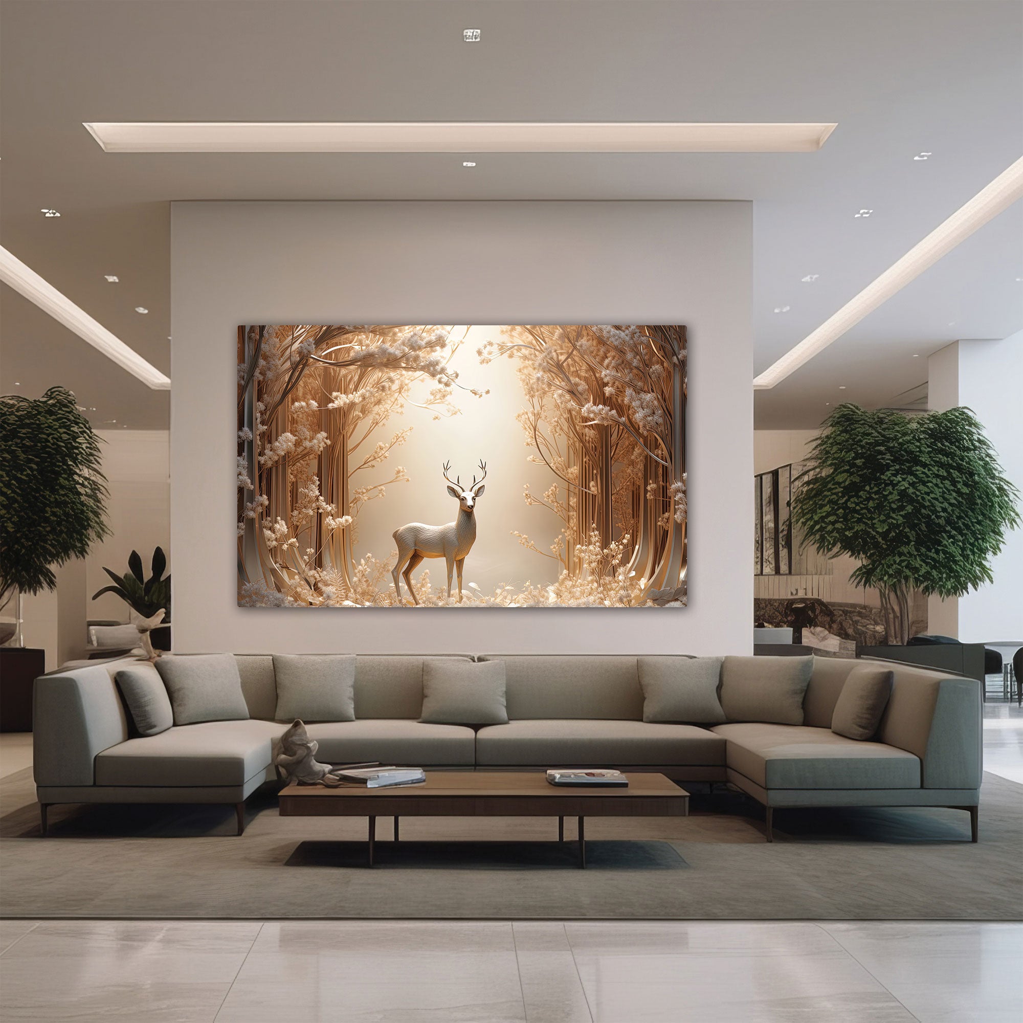 White Golden deer Canvas painting with frame Big Size Wall Art for living room,Bedroom,Drawing room,Hotels
