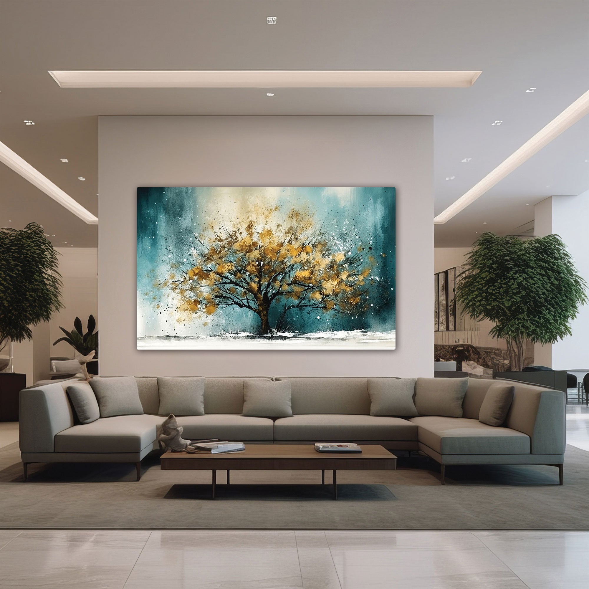 Golden tree Canvas painting with frame Big Size Wall Art for living room,Bedroom,Drawing room,Hotels
