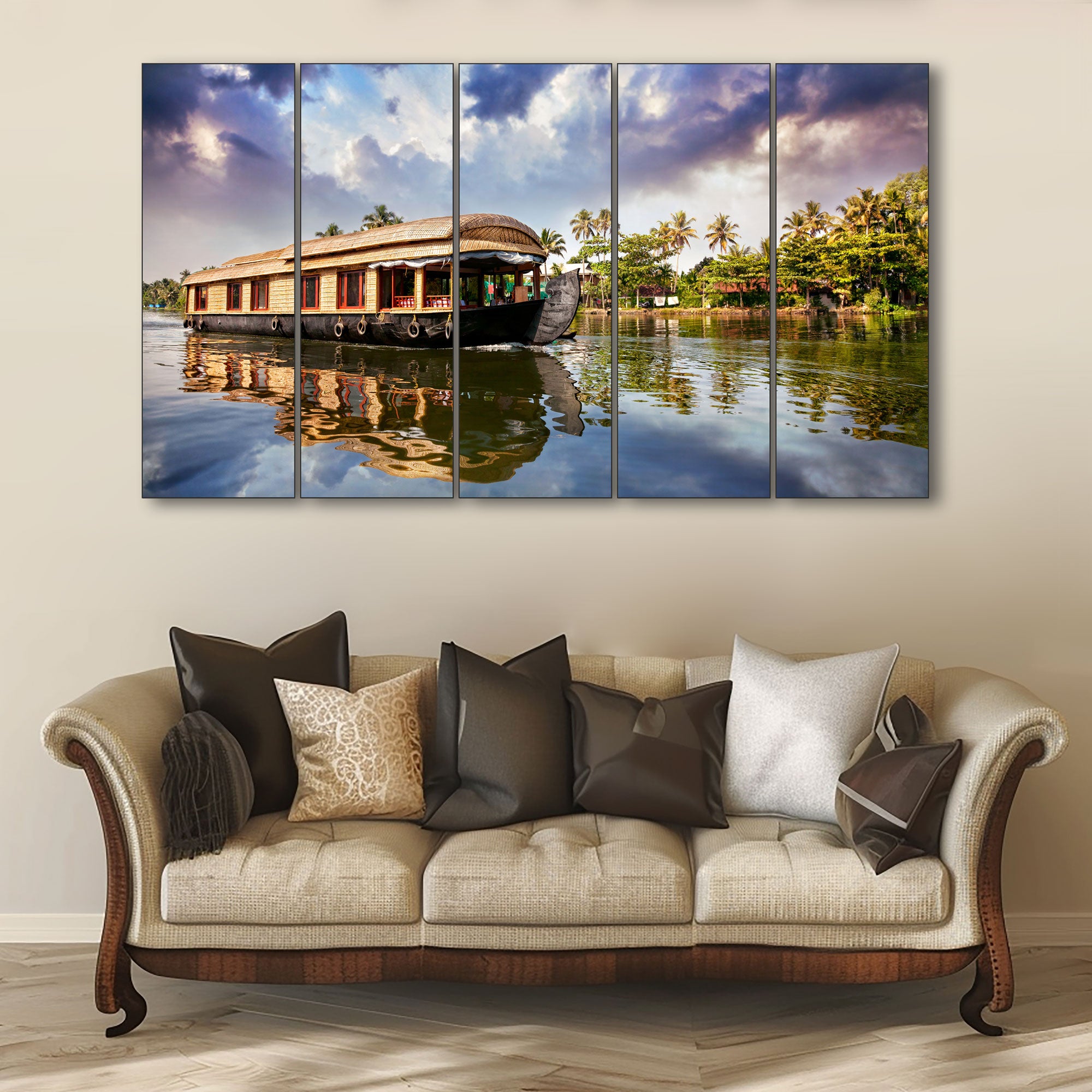 Kerala Boat Painting with frame Big Size Wall Art for living room,Bedroom,Drawing room,Hotels 27x48"