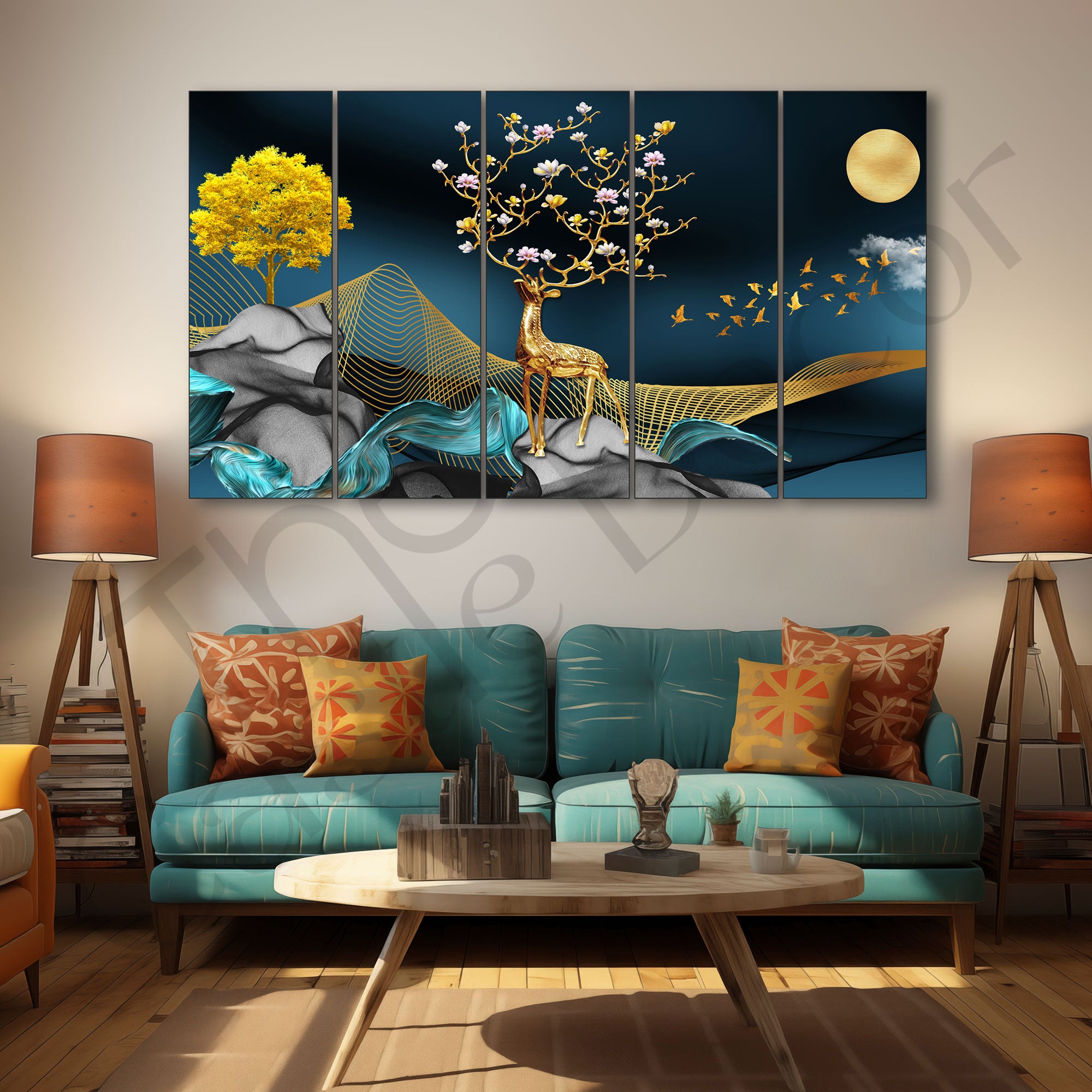 Golden Deer Painting with frame Big Size Wall Art for living room,Bedroom,Drawing room,Hotels