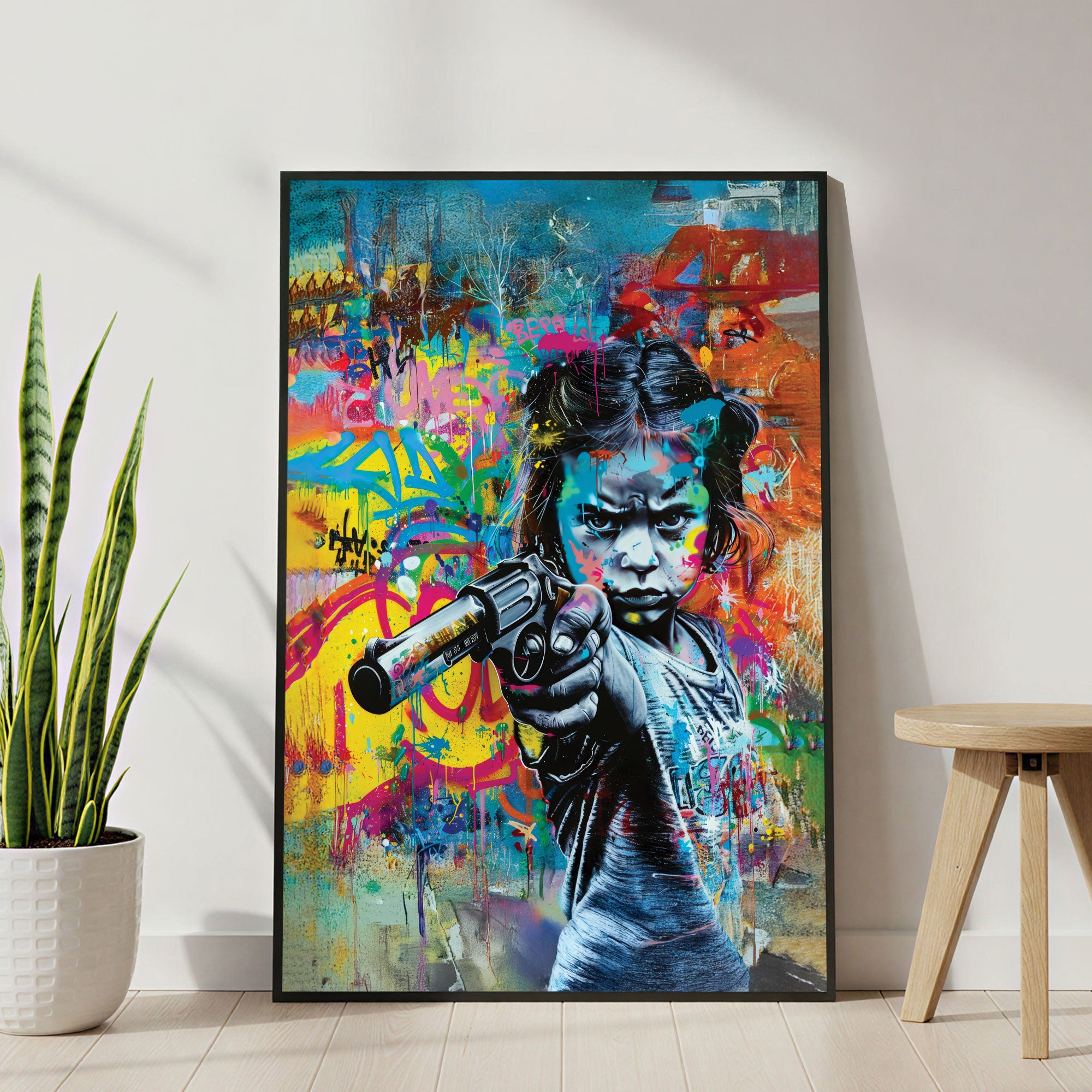 The Castle Decor Street Art Graffiti Wall Painting – Bold Girl Power Abstract Artwork, Modern Sparkle Finish Wall Décor, 20×30 Inch