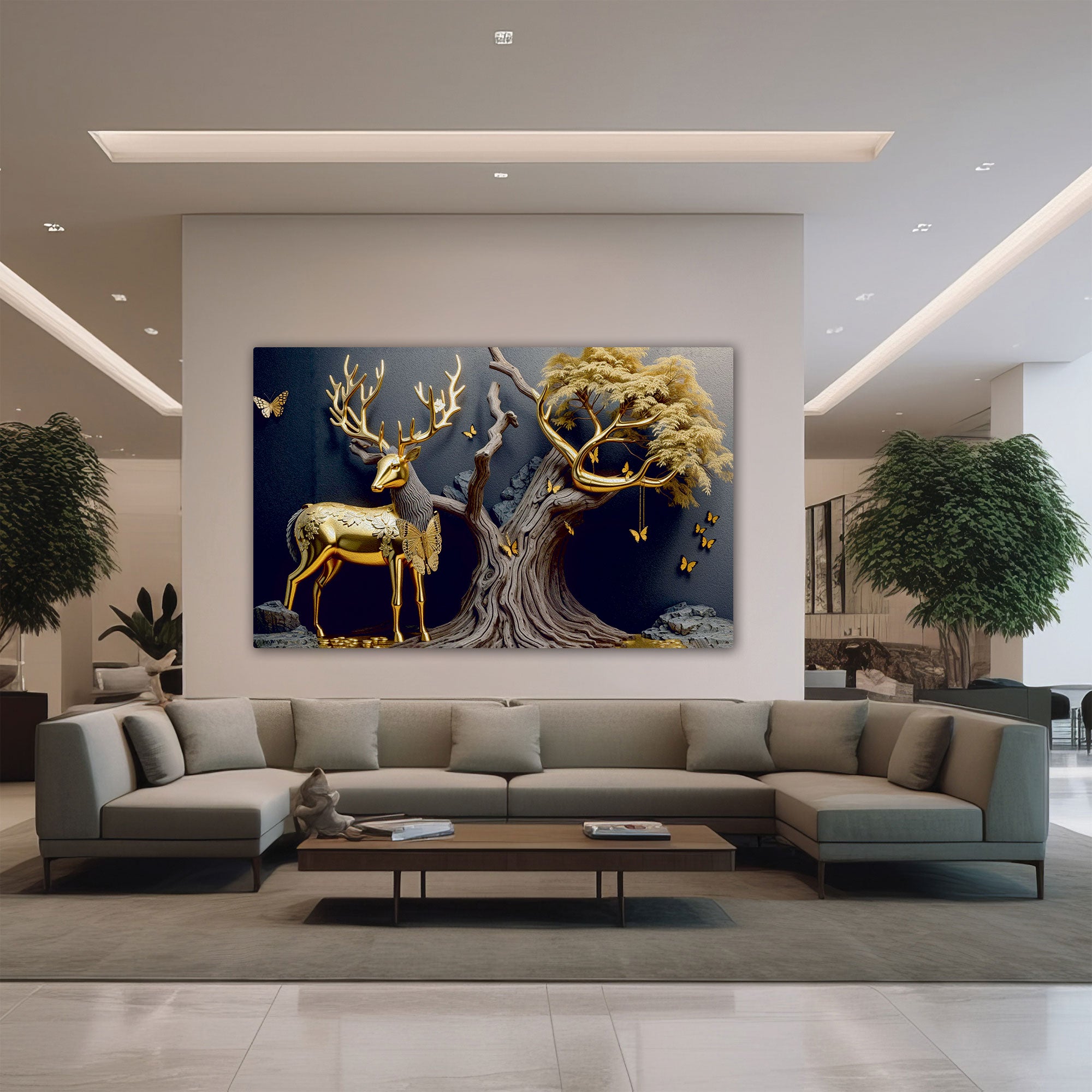 Golden deer vaastu Canvas painting with frame Big Size Wall Art for living room,Bedroom,Drawing room,Hotels