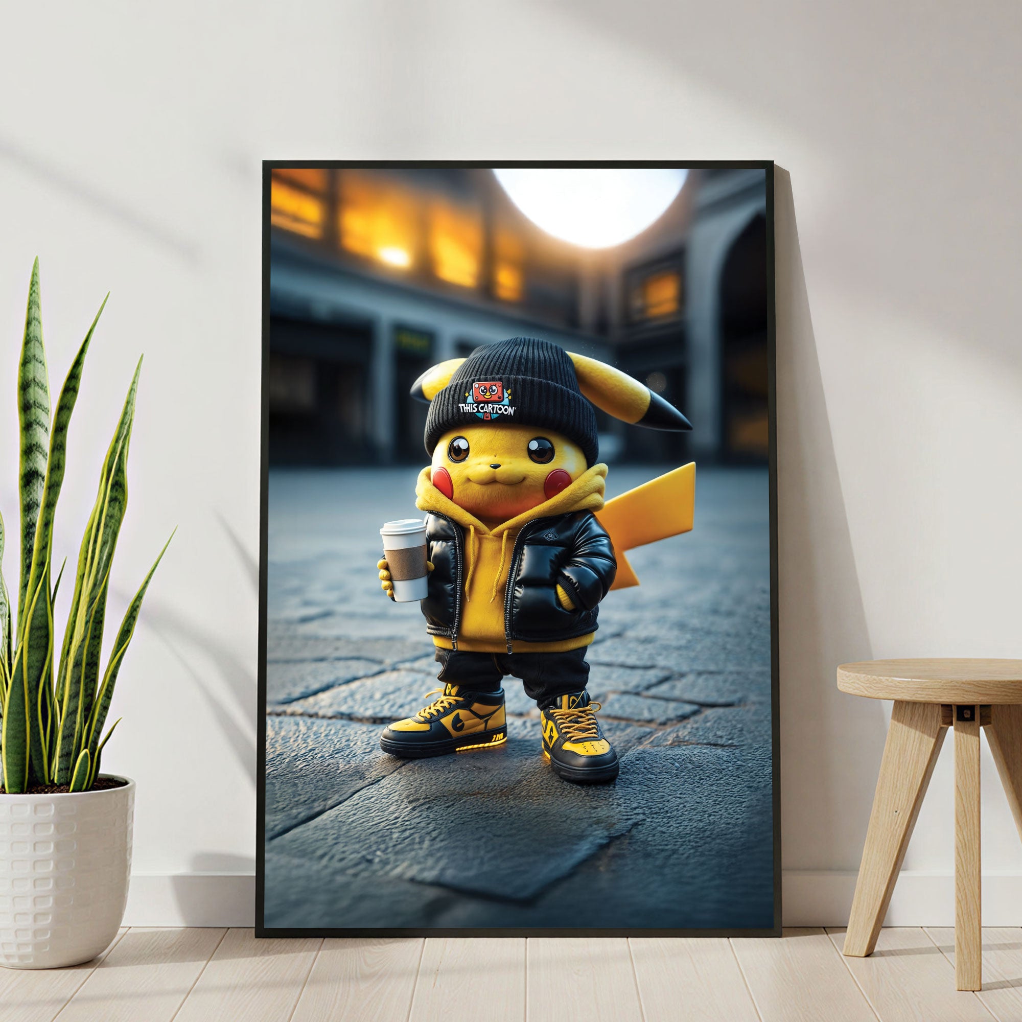The Castle Decor Street Style Electric Mouse Wall Art, Urban Cartoon Character Artwork with Premium Sparkle Finish, 20×30 Inch Wall Décor for Kids Room & Gaming Setup
