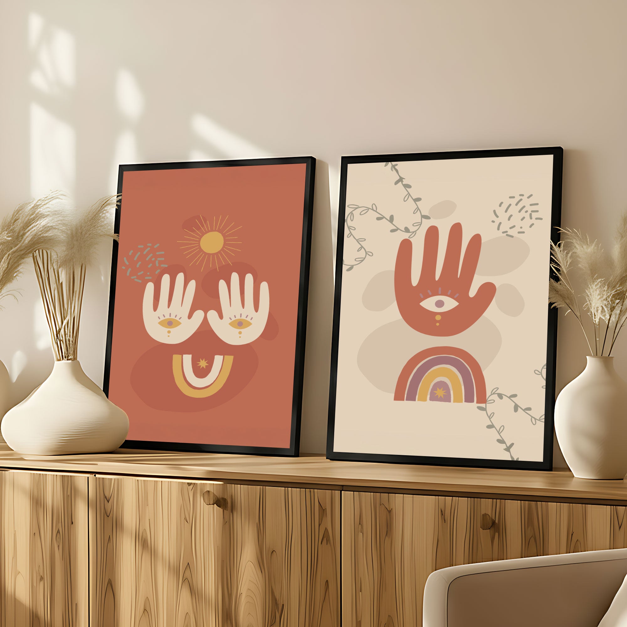 The Castle Decor Boho Wall Art for Living Room Big Size | Framed Abstract Botanical Paintings for Living Room & Bedroom | Modern Home Decoration & Perfect Gifting Option | Set of 2 (11×17 Inch Each)2