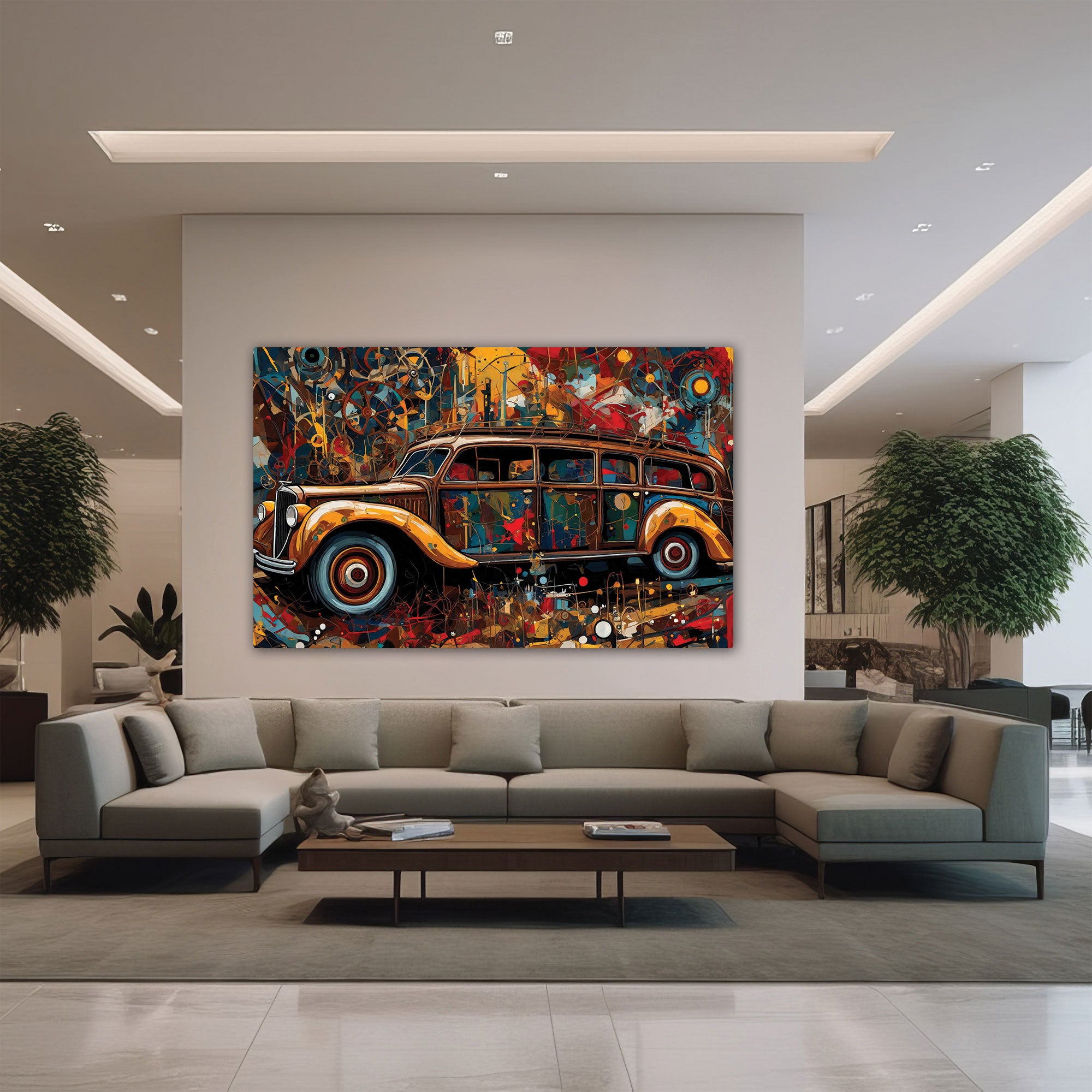 VintageAbstract car Canvas painting with frame Big Size Wall Art for living room,Bedroom,Drawing room,Hotels