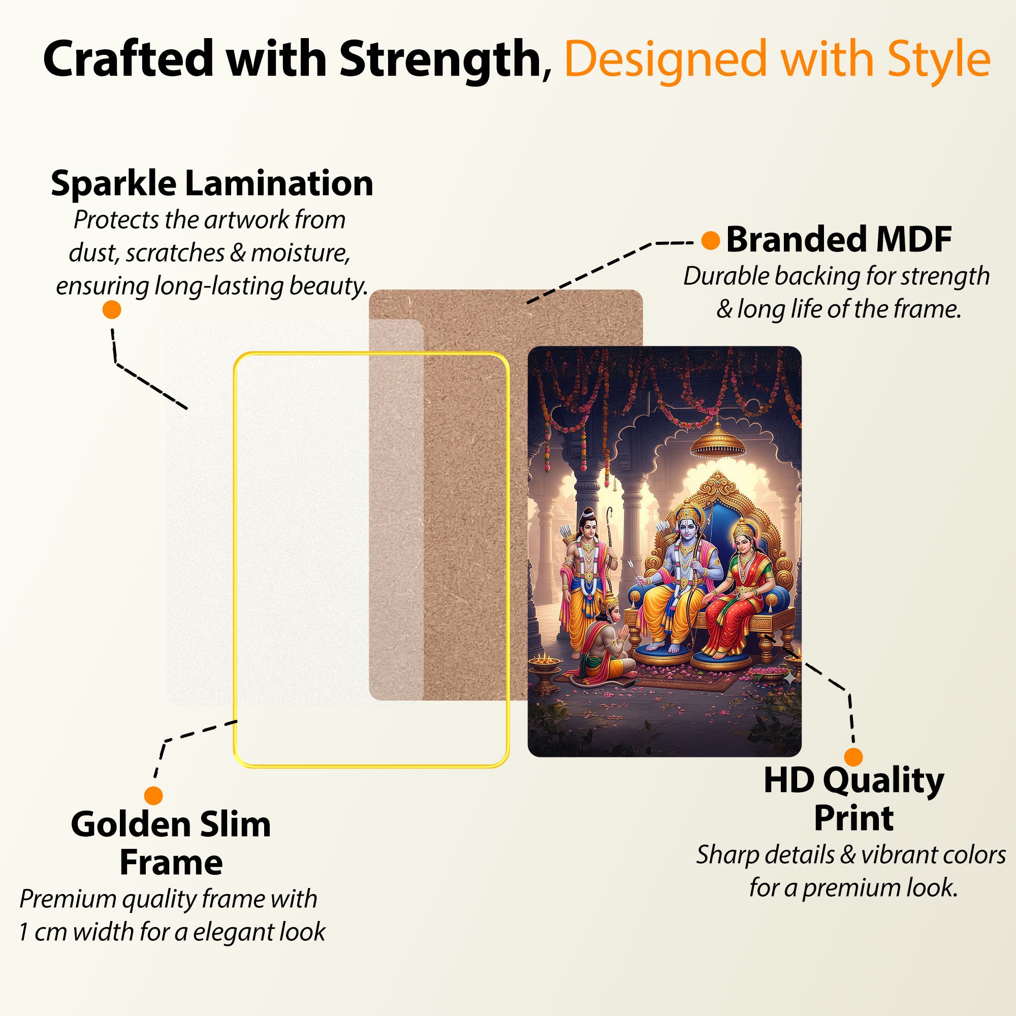 The Castle Decor Ram Darbar Digital Print | Sparkle Laminated Golden Slim Frame | Spiritual Wall Hanging for Home Temple, Living Room & Gifting (20X30Inch) (Copy)