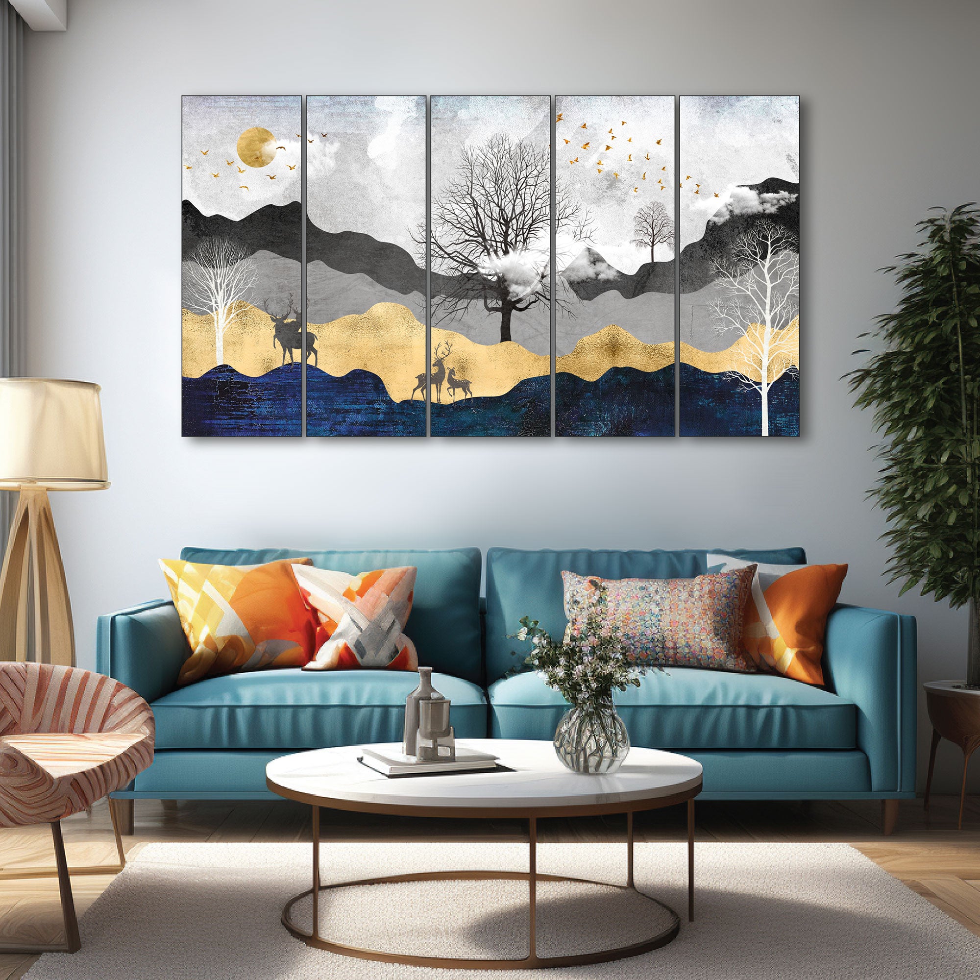 Golden Deer Painting with frame Big Size Wall Art for living room,Bedroom,Drawing room,Hotels