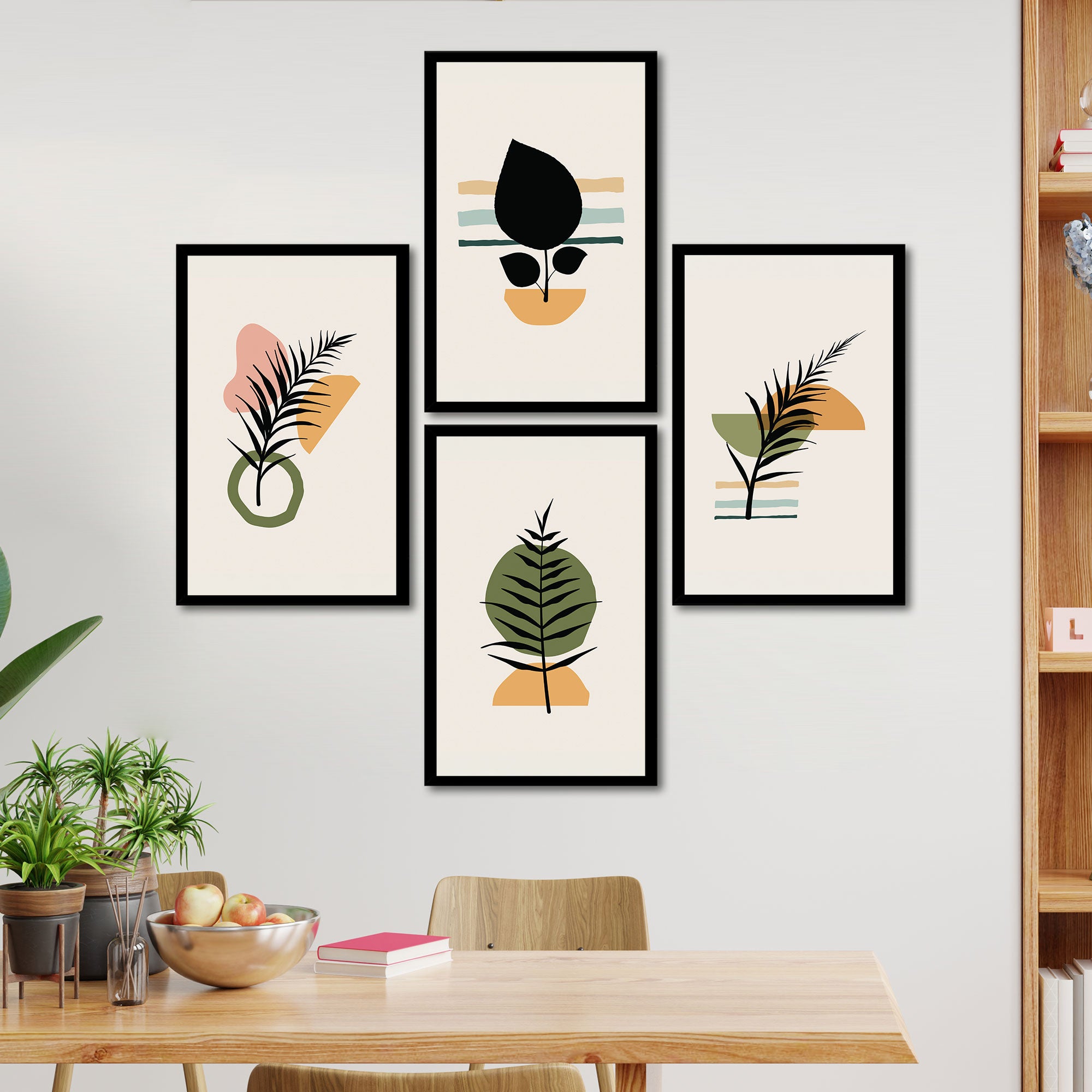 The Castle Decor Boho Wall Art for Living Room Big Size | Framed Abstract Botanical Paintings for Living Room & Bedroom | Modern Home Decoration & Perfect Gifting Option | Set of 4 (11×17 Inch Each)3