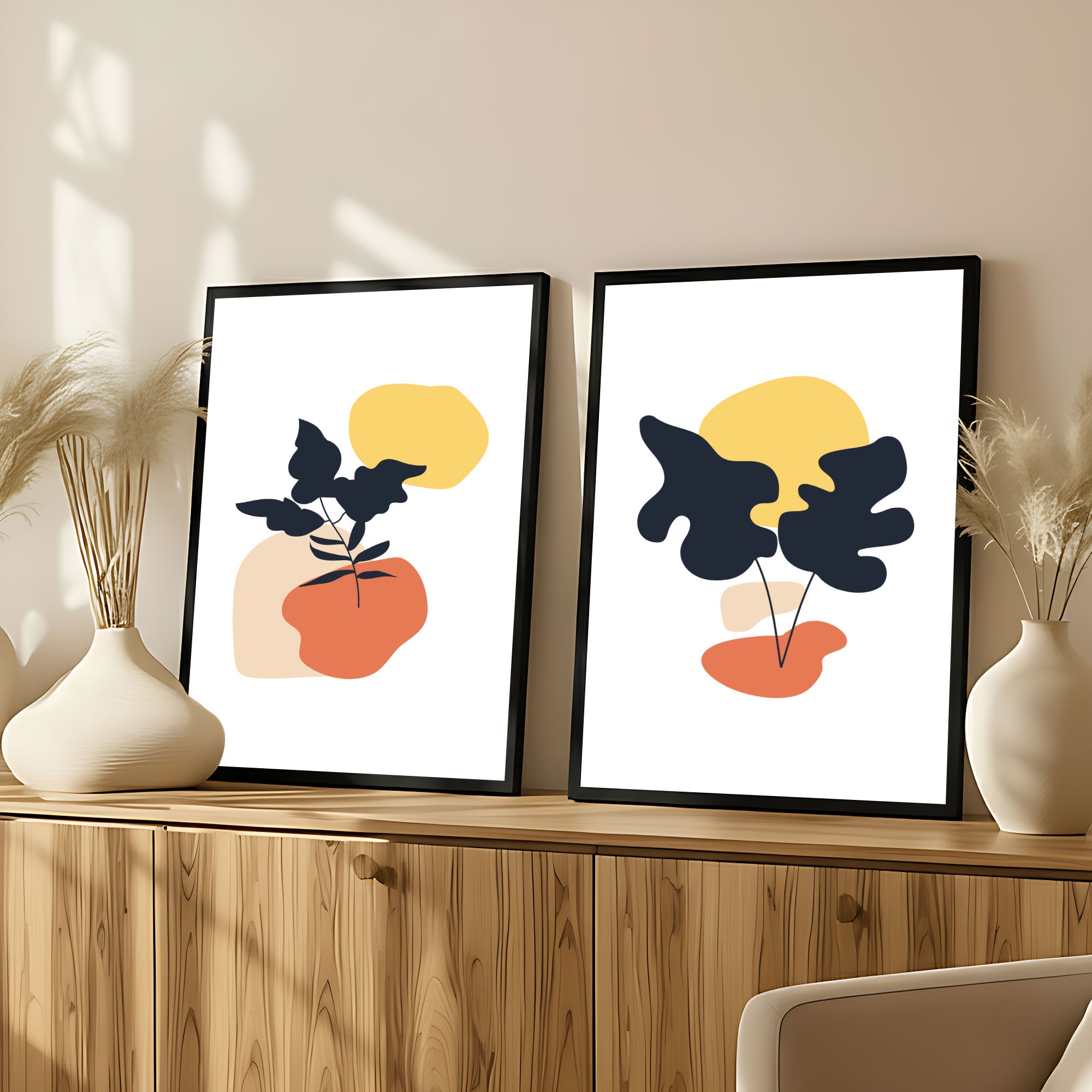 The Castle Decor Boho Wall Art for Living Room Big Size | Framed Abstract Botanical Paintings for Living Room & Bedroom | Modern Home Decoration & Perfect Gifting Option | Set of 2 (11×17 Inch Each)4