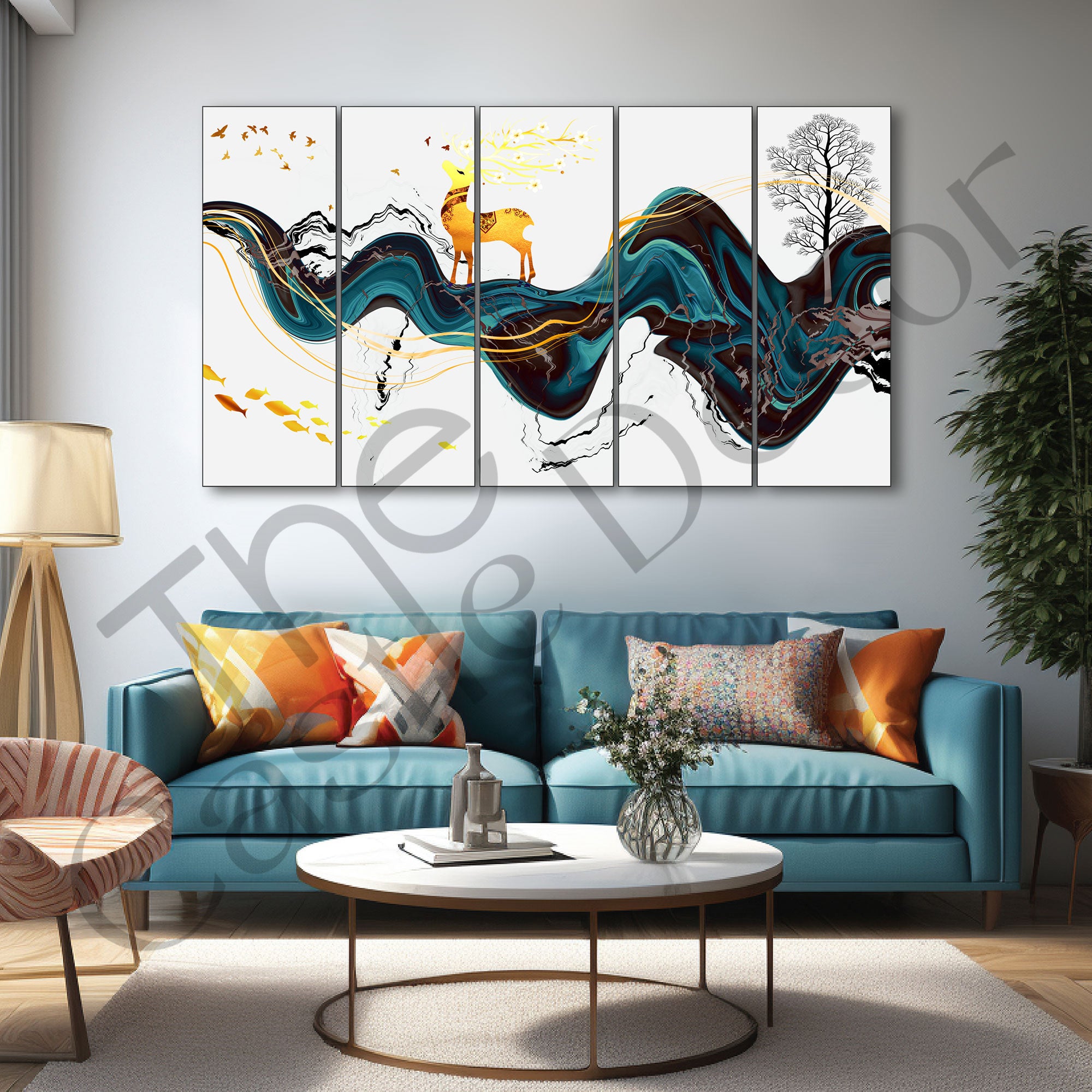 Golden Deer Painting with frame Big Size Wall Art for living room,Bedroom,Drawing room,Hotels