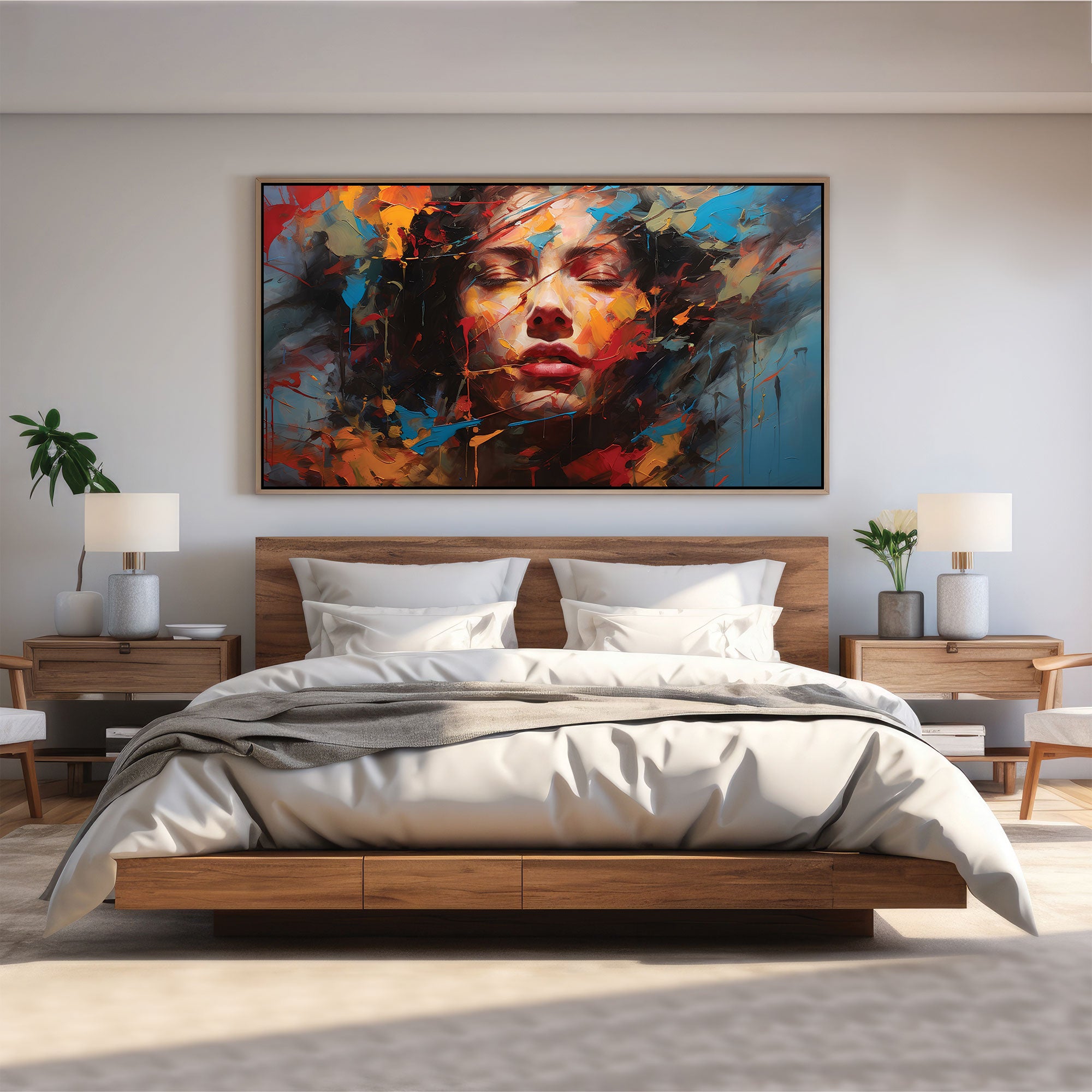 Women faceAbstract Canvas painting with frame Big Size Wall Art for living room,Bedroom,Drawing room,Hotels