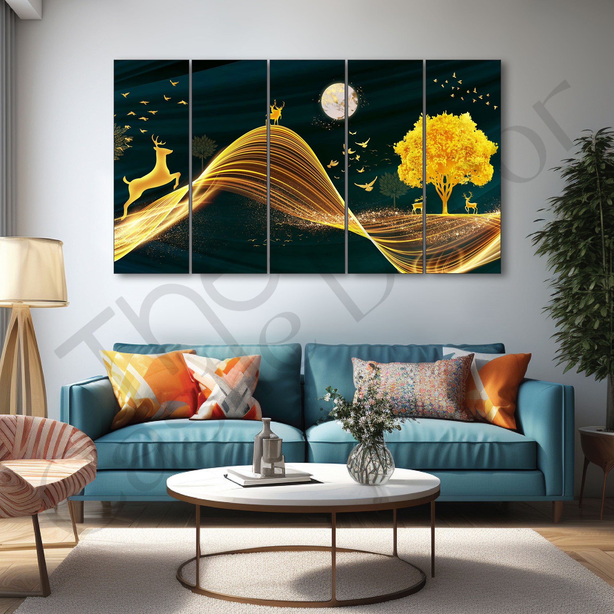 Golden Deer Painting with frame Big Size Wall Art for living room,Bedroom,Drawing room,Hotels