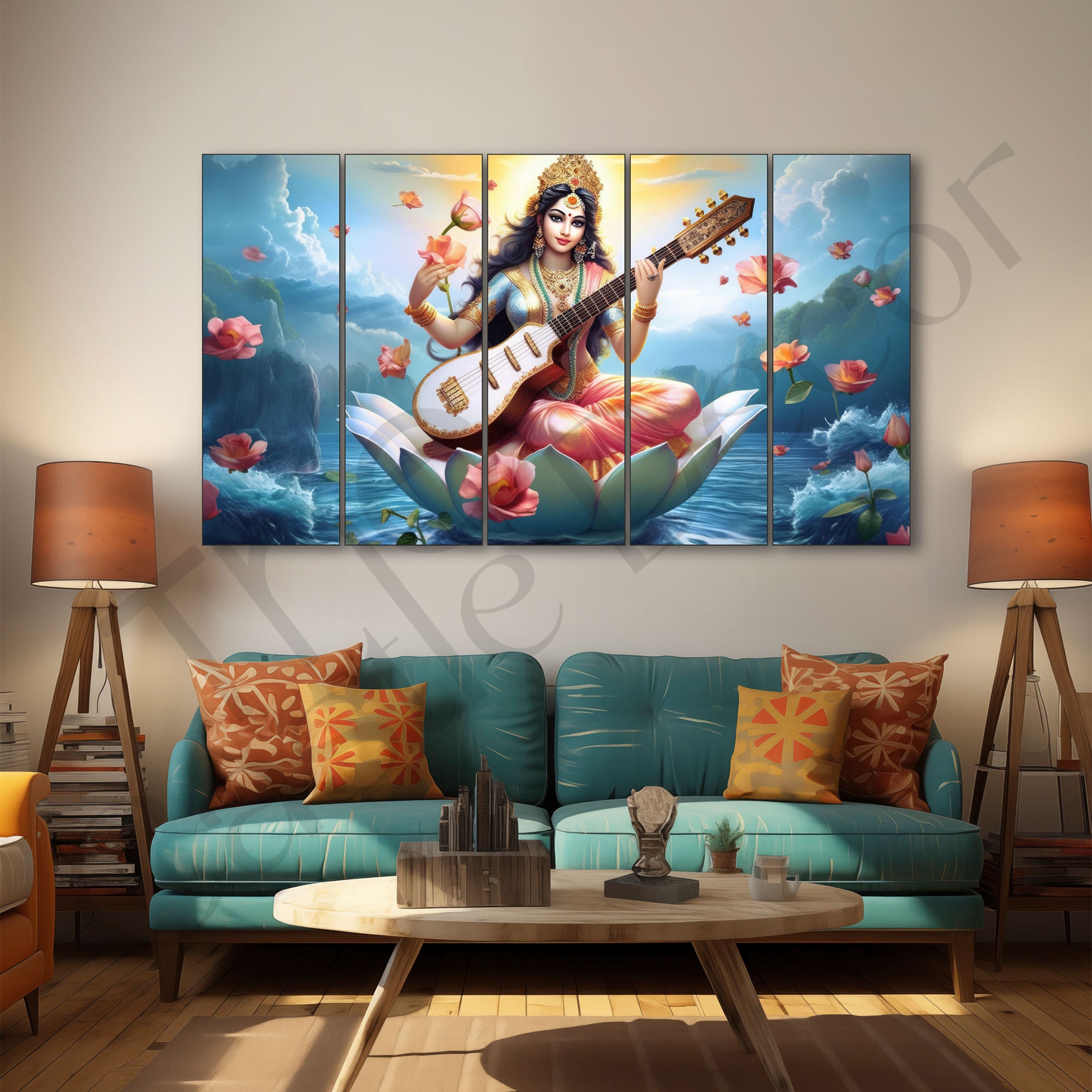 Goddess Saraswati ji Painting with frame Big Size Wall Art for living room,Bedroom,Drawing room,Hotels