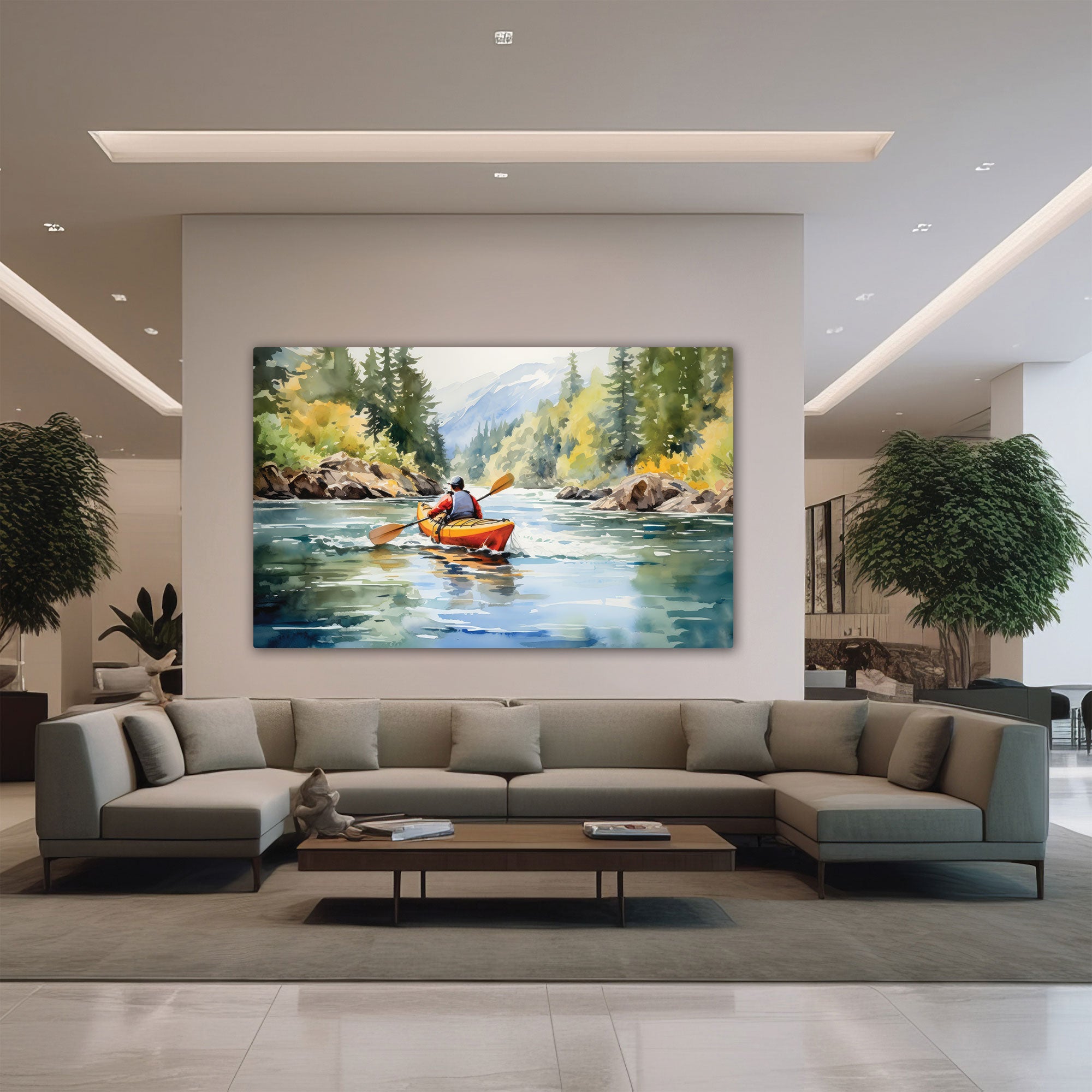 Man paddling in river Canvas painting with frame Big Size Wall Art for living room,Bedroom,Drawing room,Hotels