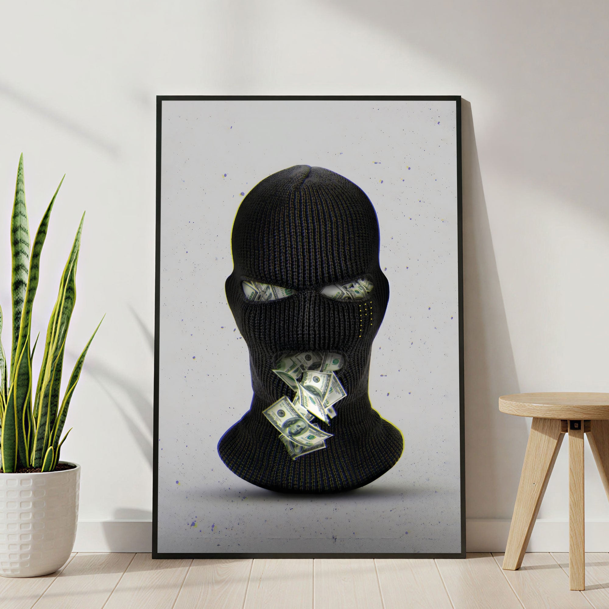 The Castle Decor Money Mask Wall Art – Abstract Cash Face Street Art, Modern Sparkle Finish Wall Décor, 20×30 Inch for Living Room, Bedroom & Office