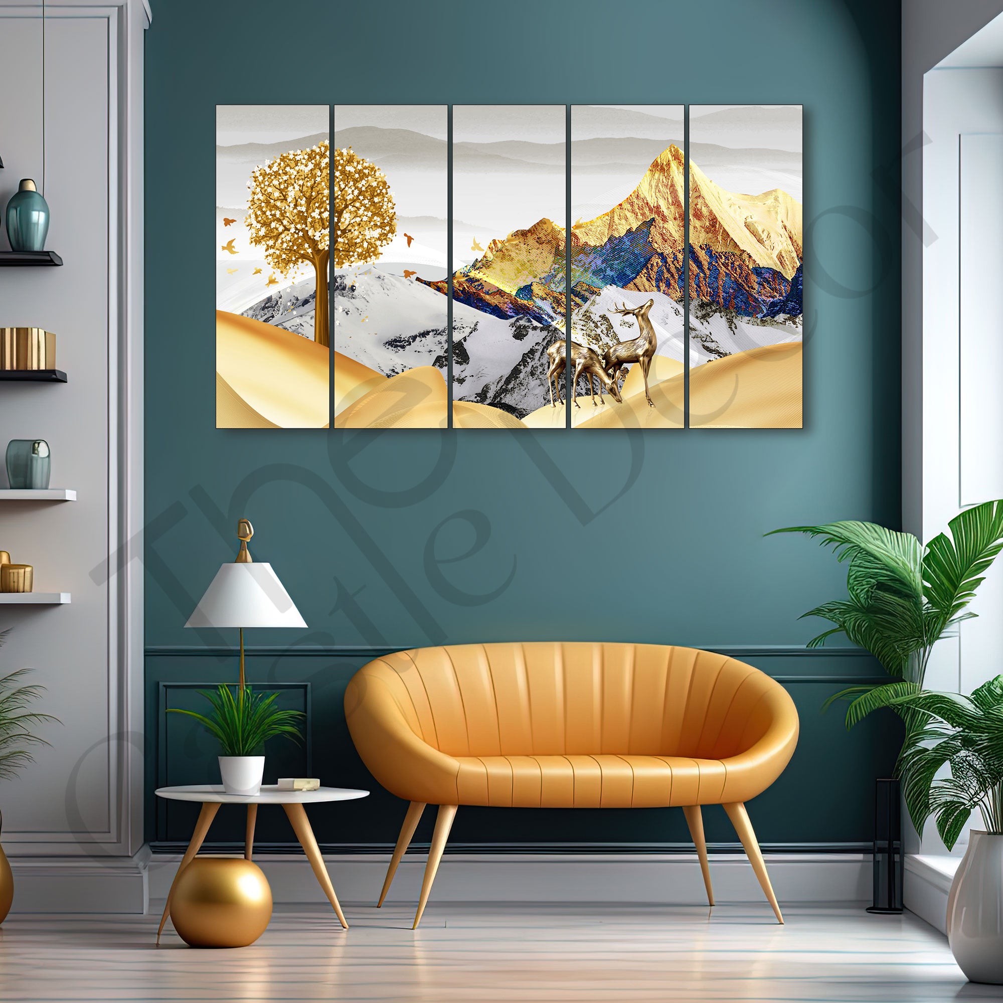 Golden Deer Painting with frame Big Size Wall Art for living room,Bedroom,Drawing room,Hotels