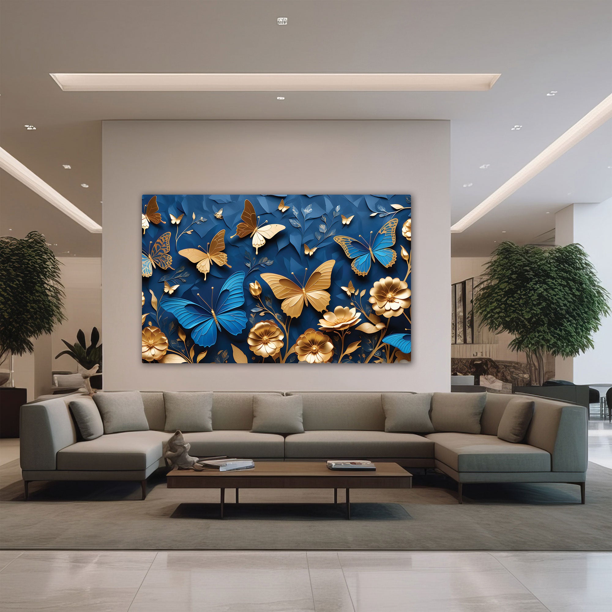 Golden butterflies Canvas painting Big Size Wall Art for living room,Bedroom,Drawing room,Hotels