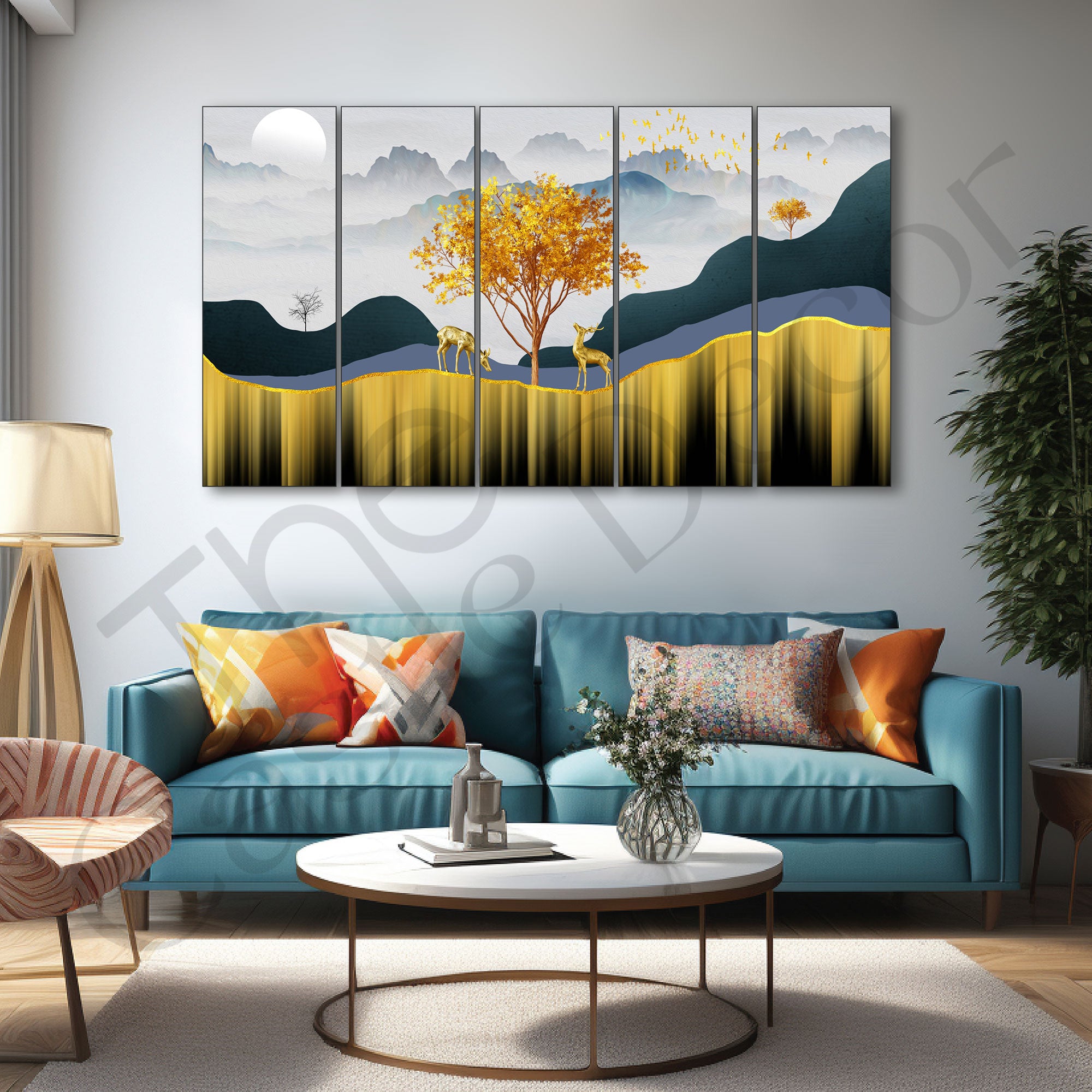 Golden Deer Painting with frame Big Size Wall Art for living room,Bedroom,Drawing room,Hotels