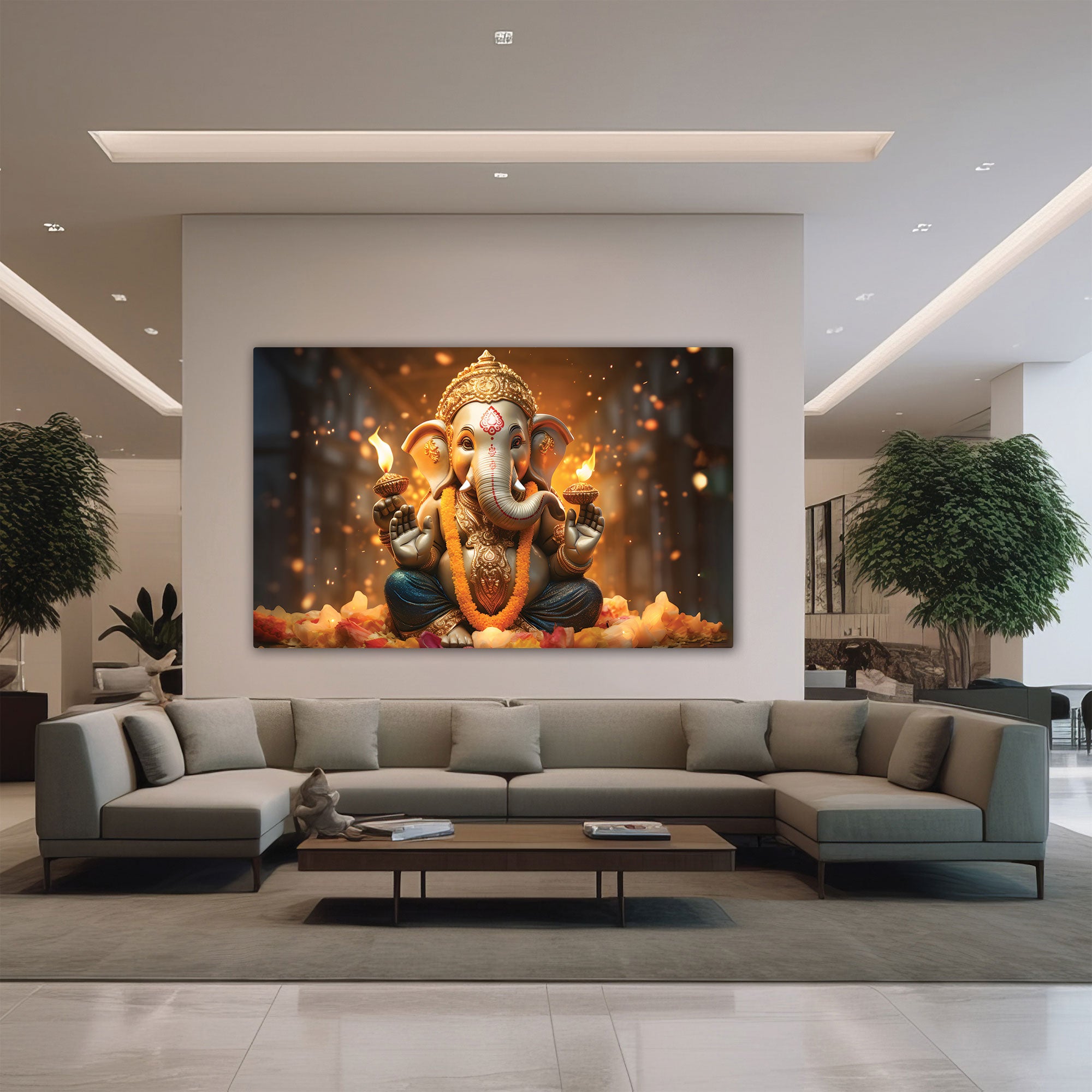 Lord ganesha Canvas painting with frame Big Size Wall Art for living room,Bedroom,Drawing room,Hotels