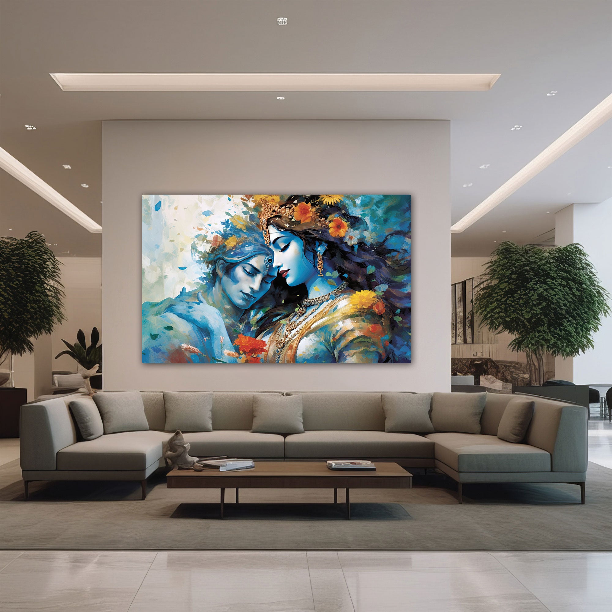 Radha krishan Canvas painting with frame Big Size Wall Art for living room,Bedroom,Drawing room,Hotels